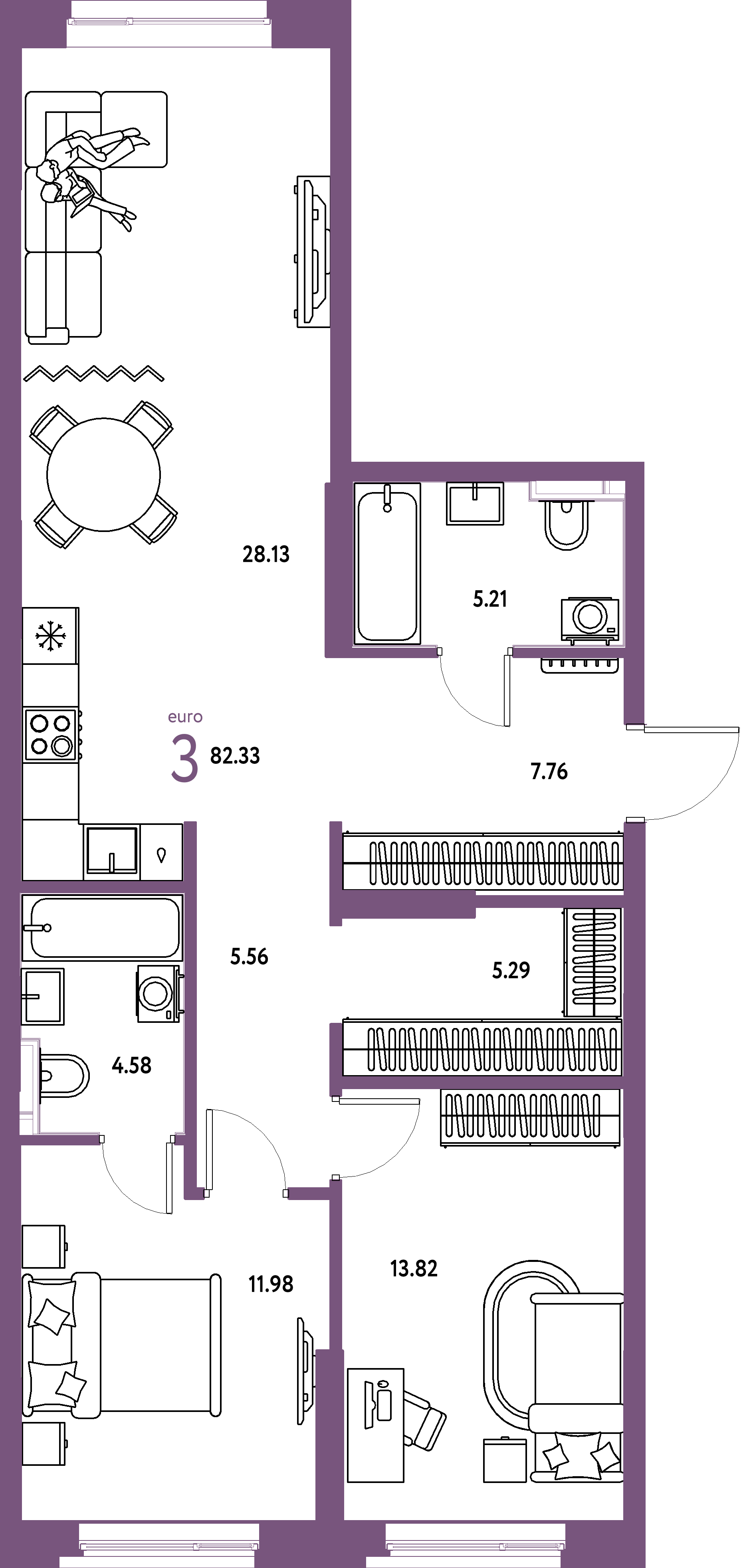 ЖК "Остров-сад"-3-комнатная 82.33 м²