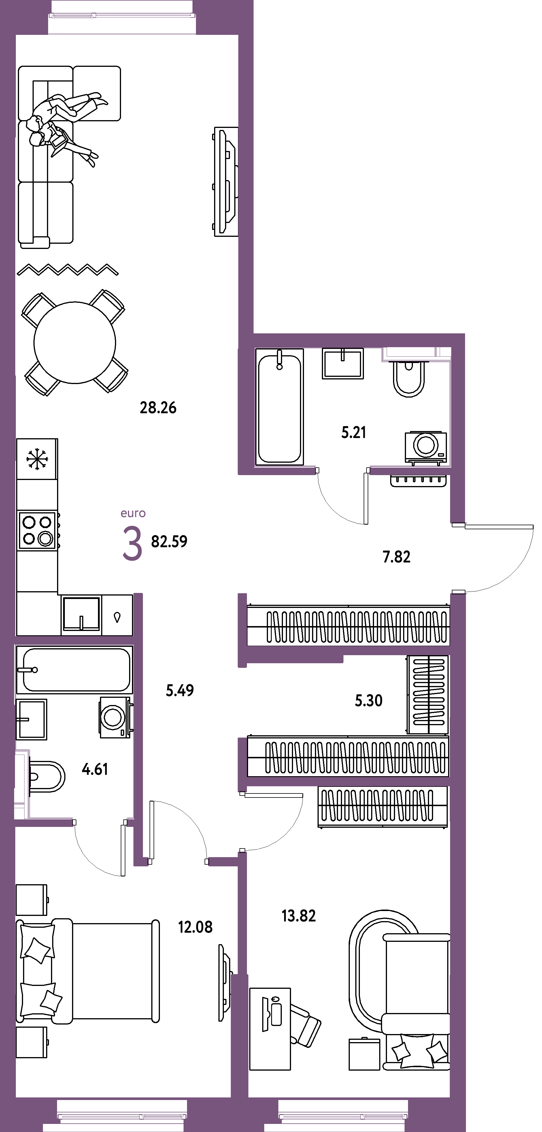 ЖК "Остров-сад"-3-комнатная 82.59 м²