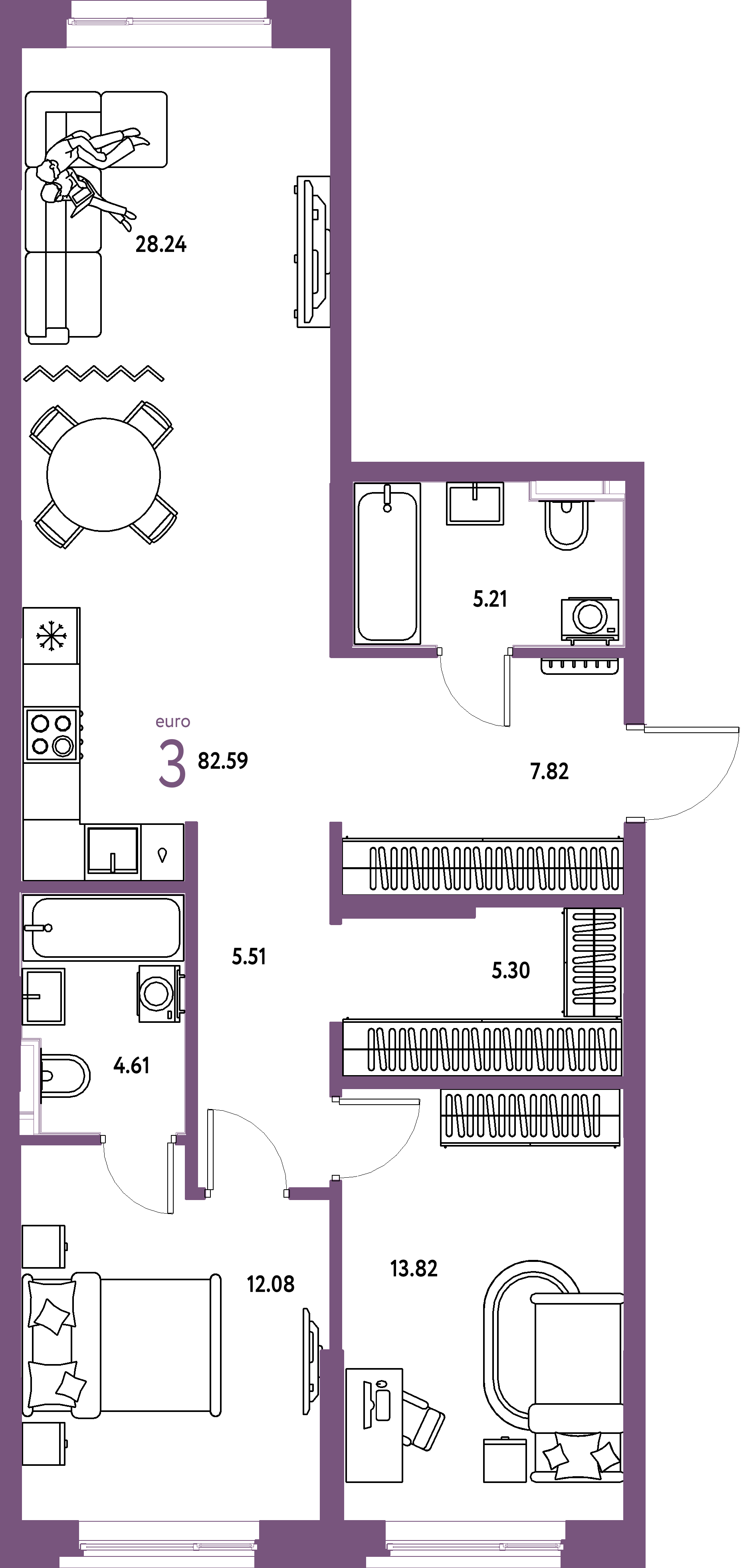 ЖК "Остров-сад"-3-комнатная 82.59 м²