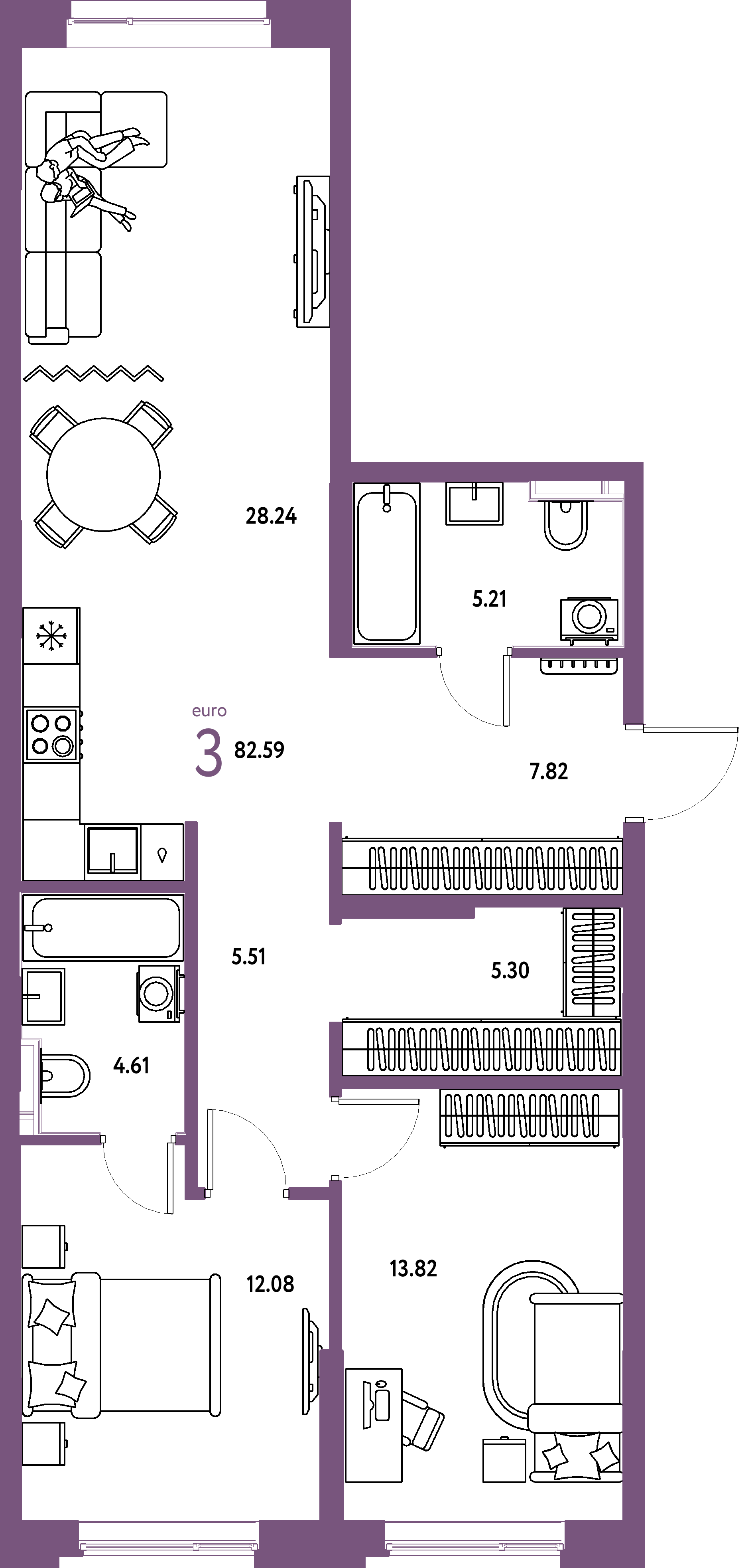 ЖК "Остров-сад"-3-комнатная 82.59 м²