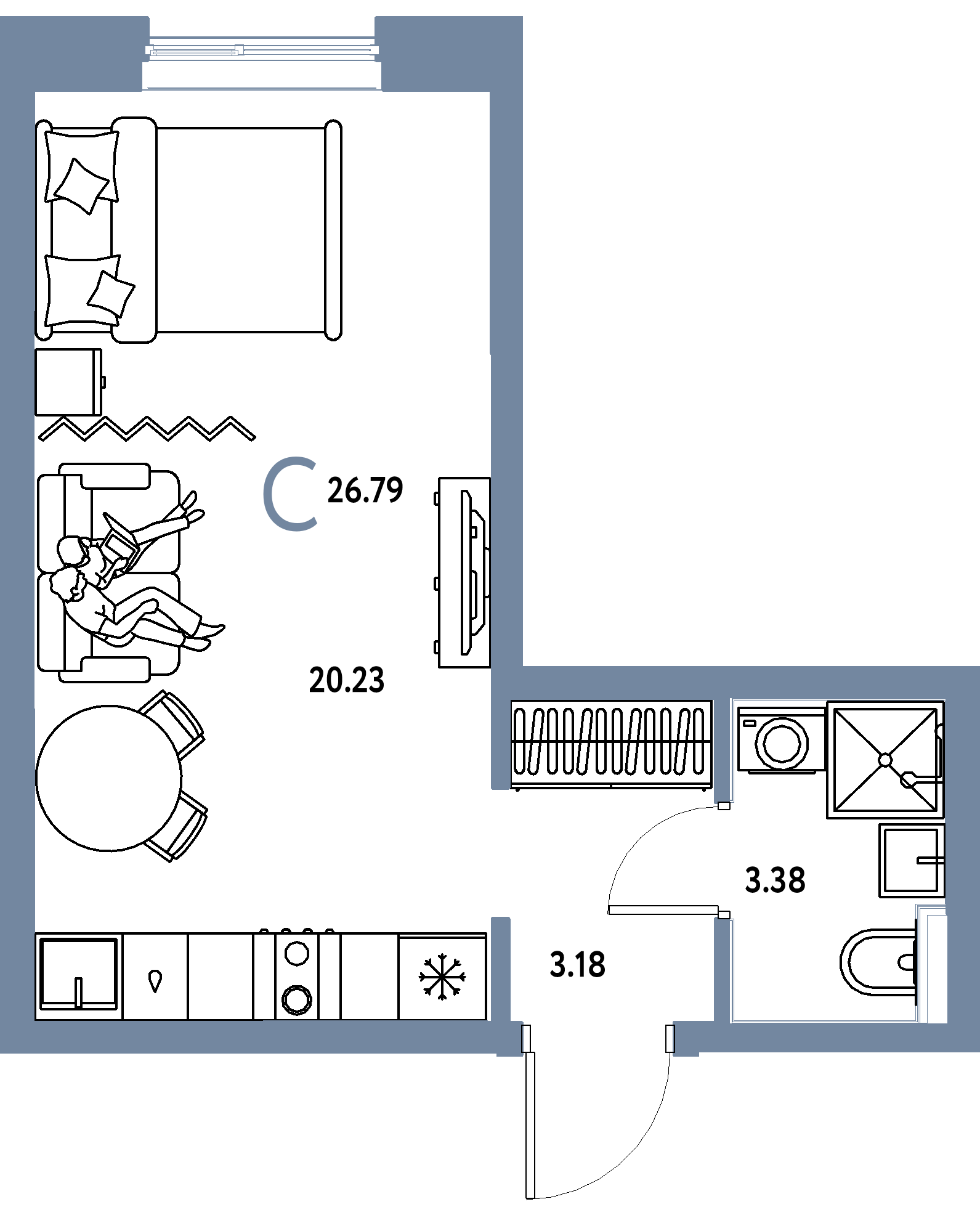 ЖК "Остров-сад"-Студия 26.79 м²