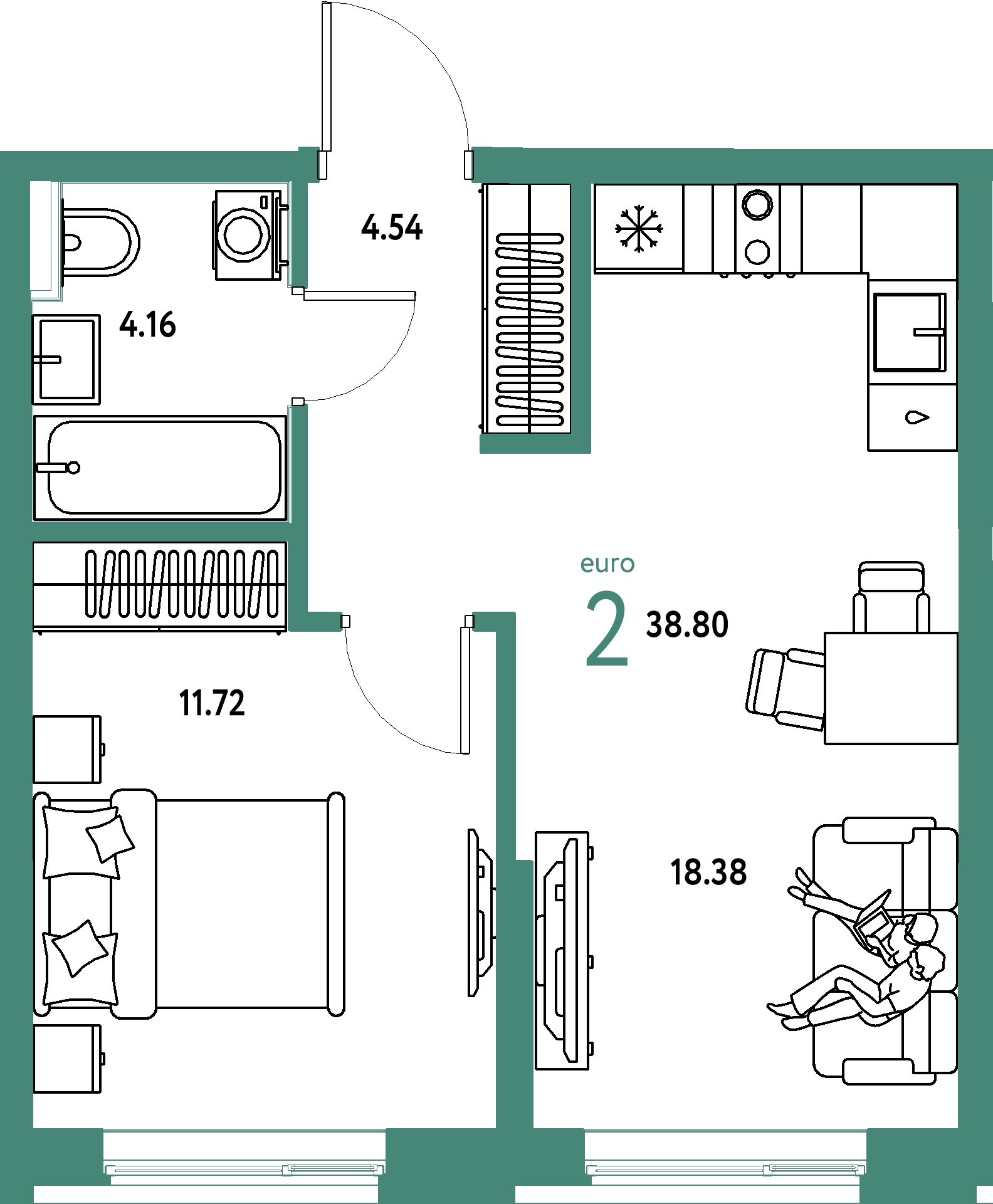 ЖК "Остров-сад"-2-комнатная 38.8 м²