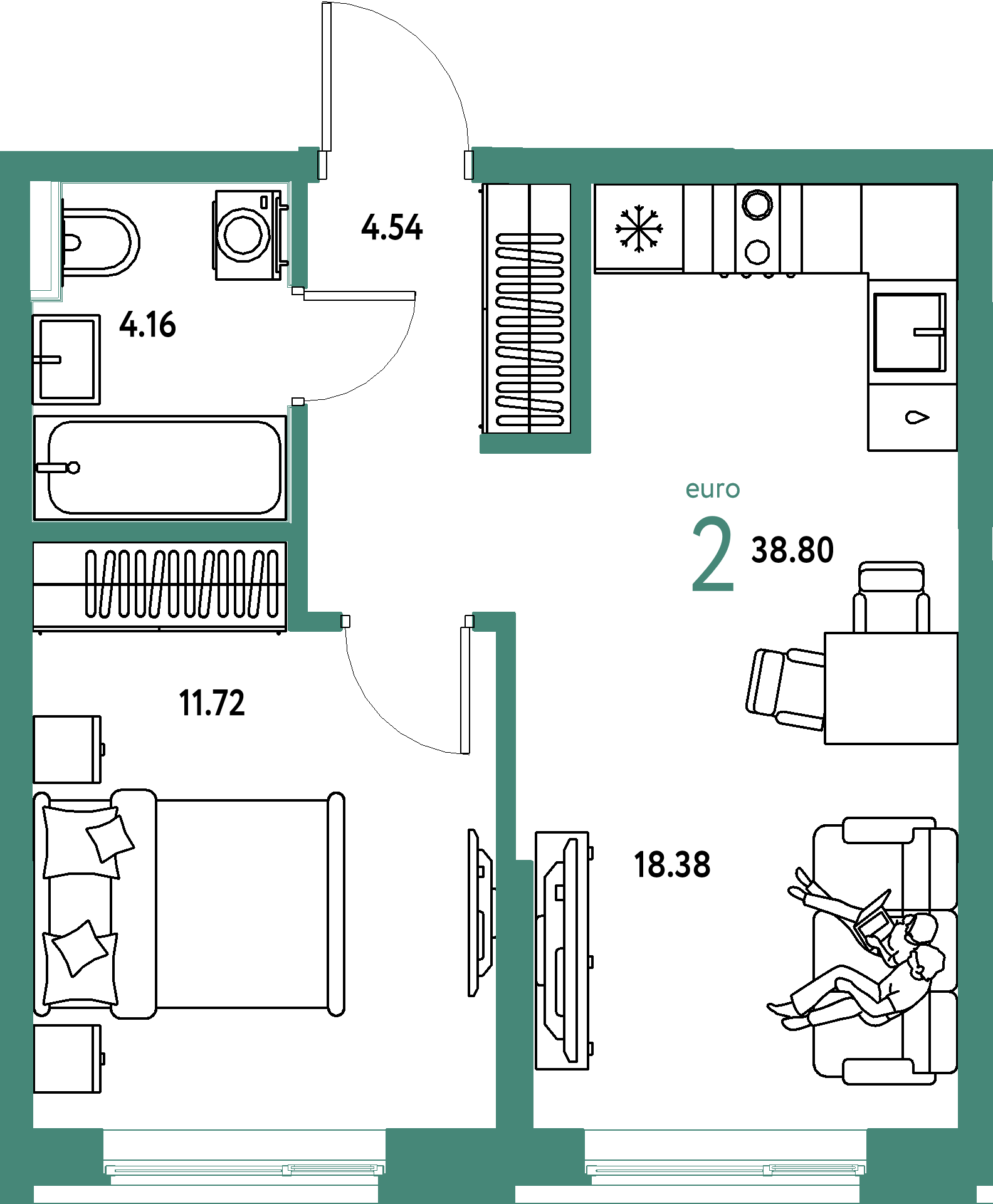 ЖК "Остров-сад"-2-комнатная 38.8 м²