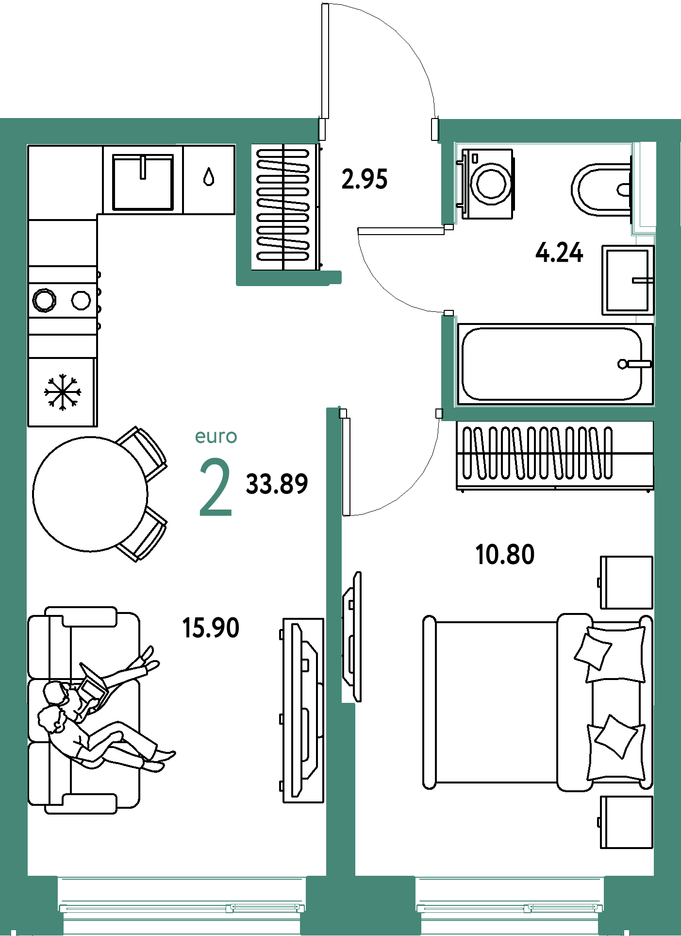 ЖК "Остров-сад"-2-комнатная 33.89 м²