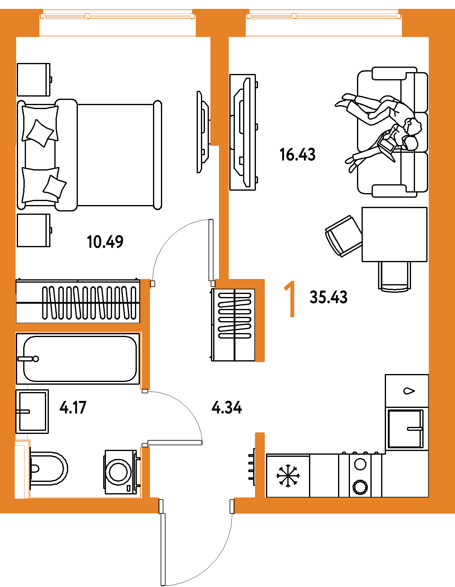 ЖК "Остров-сад"-1-комнатная 35.43 м²
