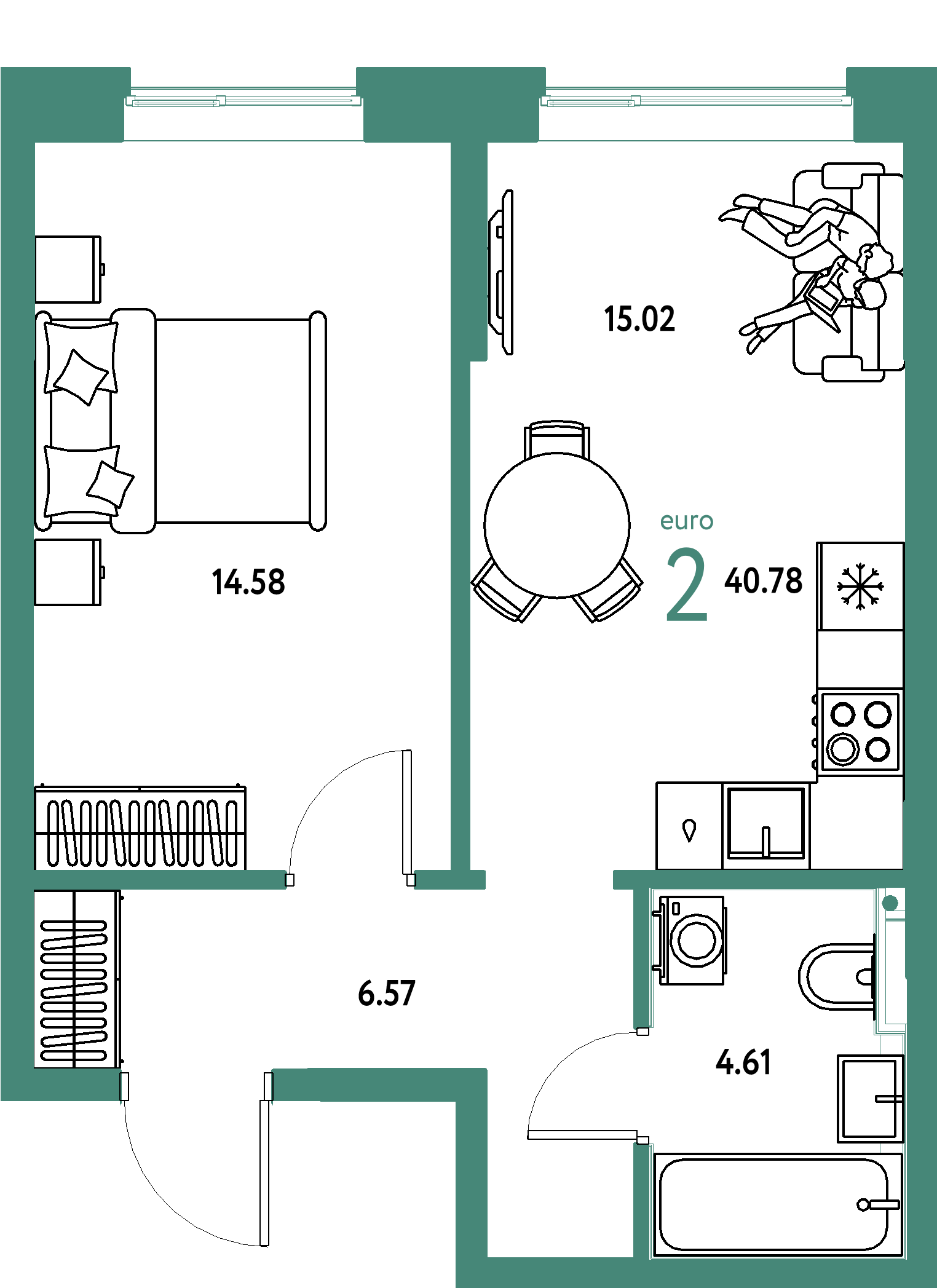 ЖК "Остров-сад"-2-комнатная 40.78 м²