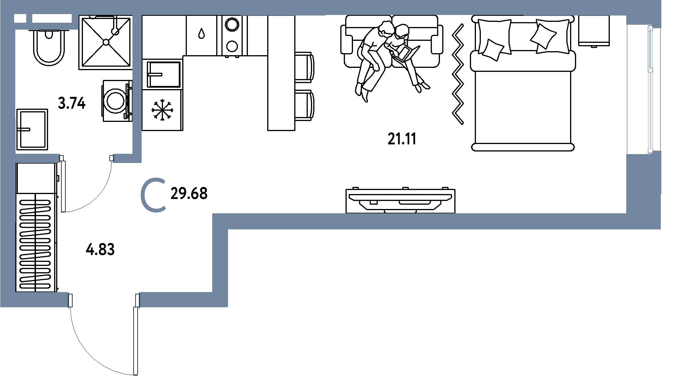 ЖК "Остров-сад"-Студия 29.68 м²