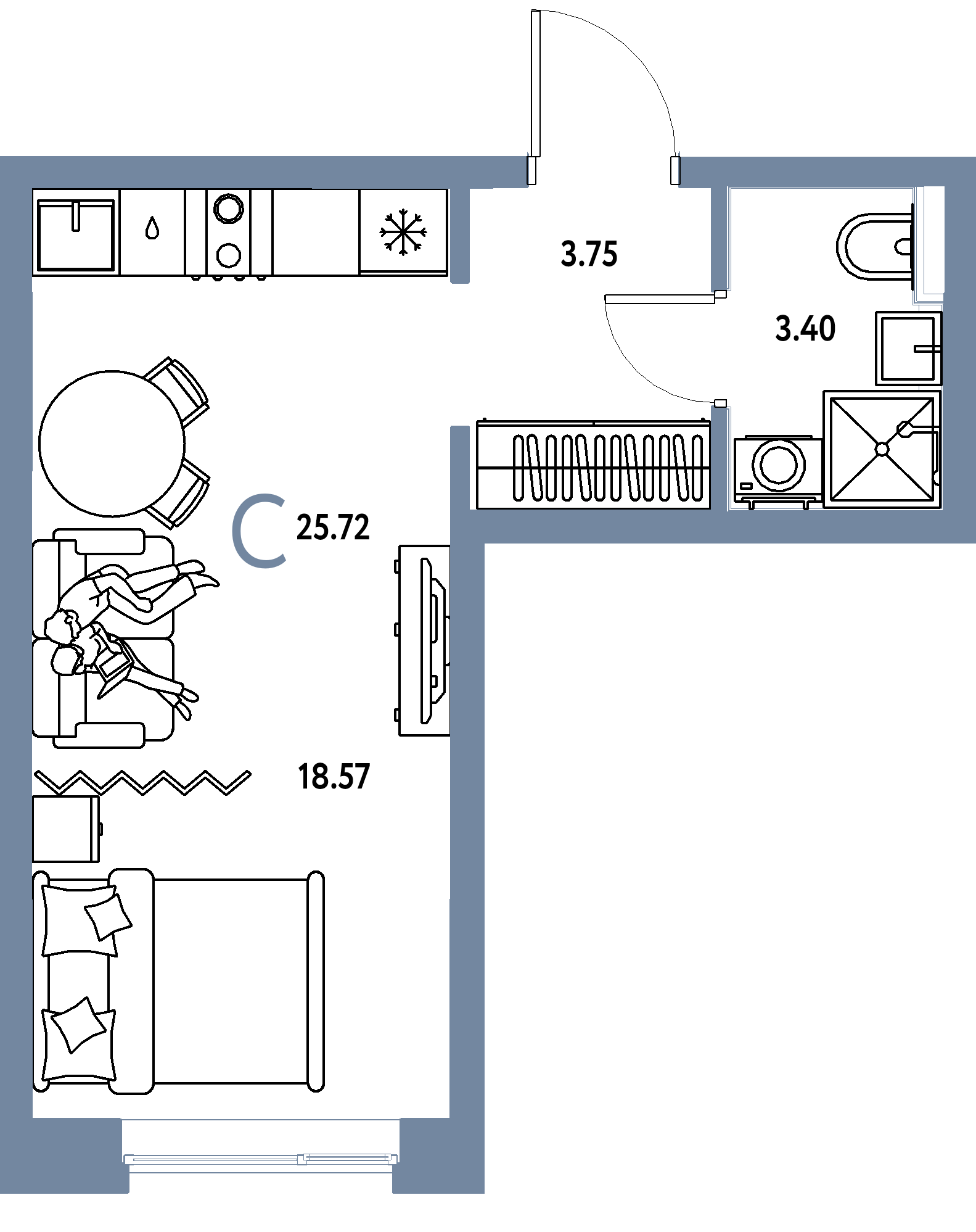 ЖК "Остров-сад"-Студия 25.72 м²