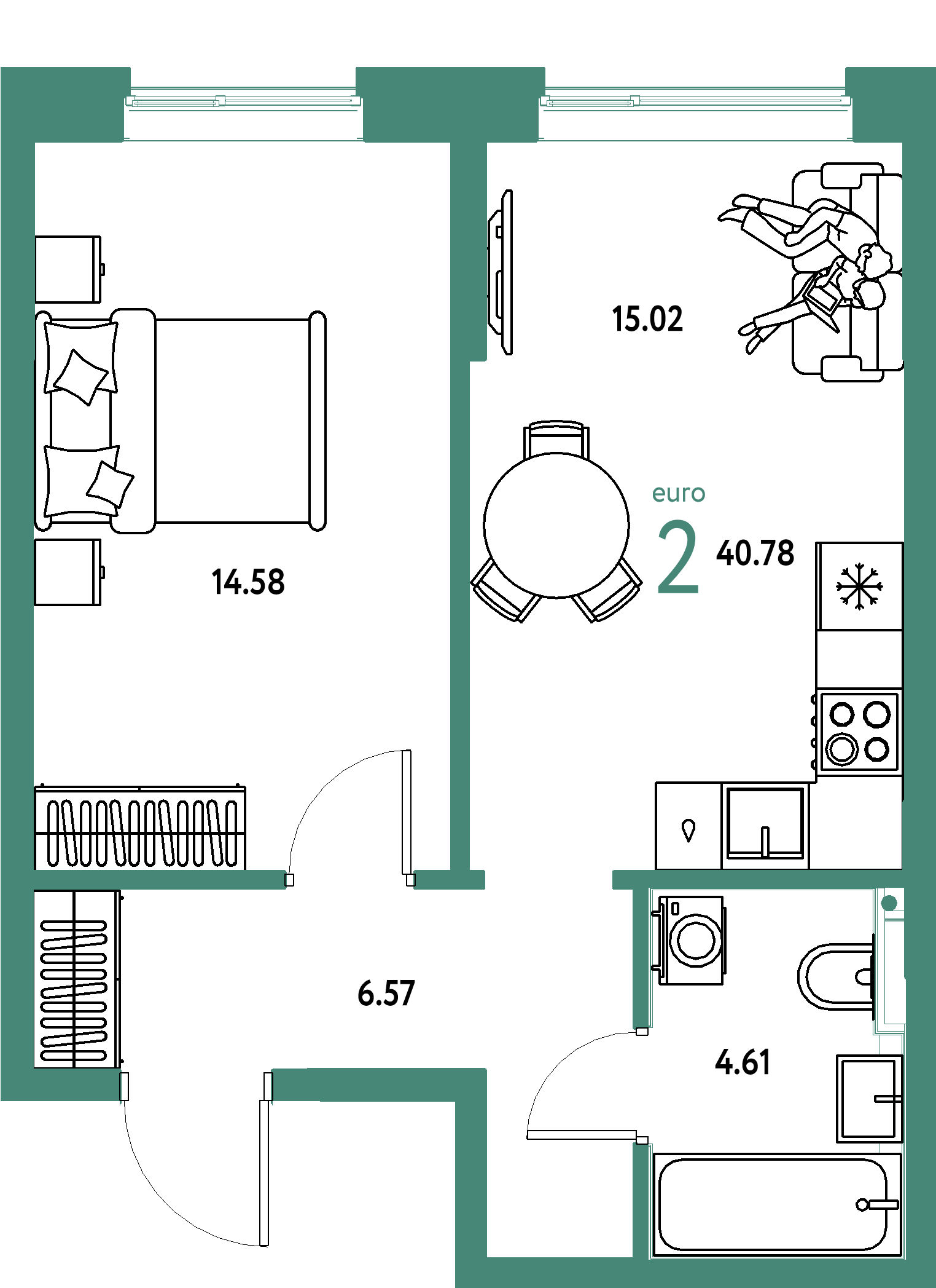 ЖК "Остров-сад"-2-комнатная 40.78 м²