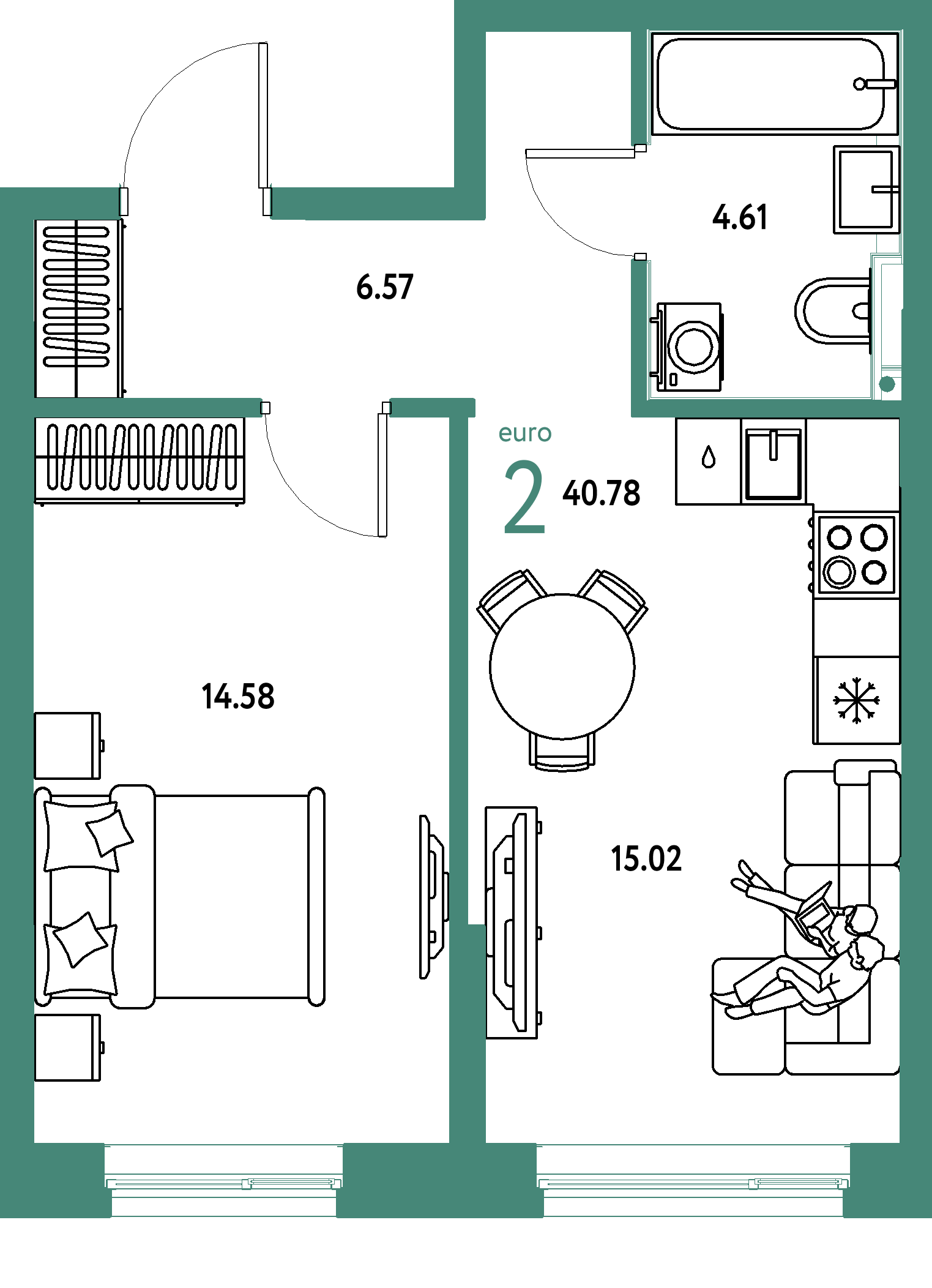 ЖК "Остров-сад"-2-комнатная 40.78 м²