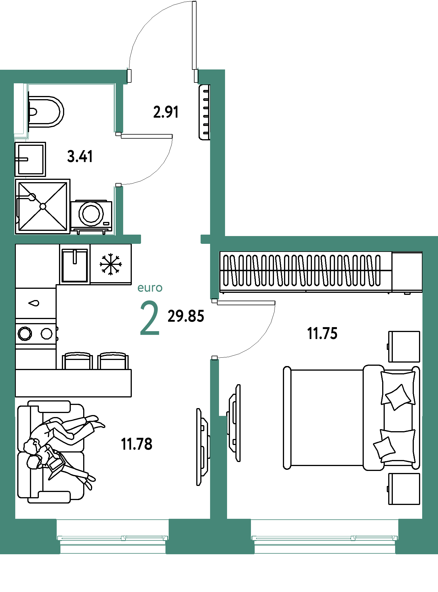 Планировка: Формат уточняется 29.9 м² в ЖК Остров-сад, ДОК