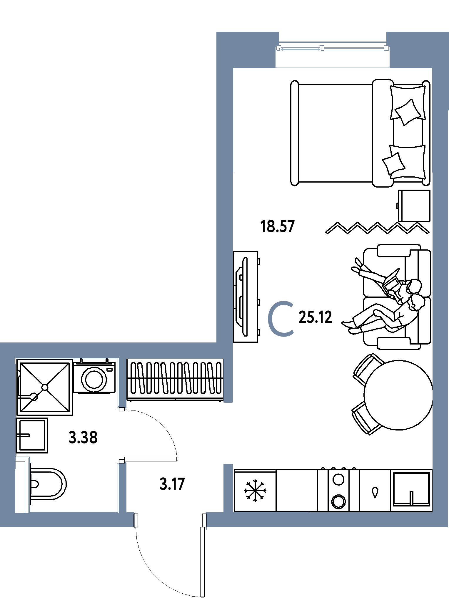 ЖК "Остров-сад"-Студия 25.12 м²