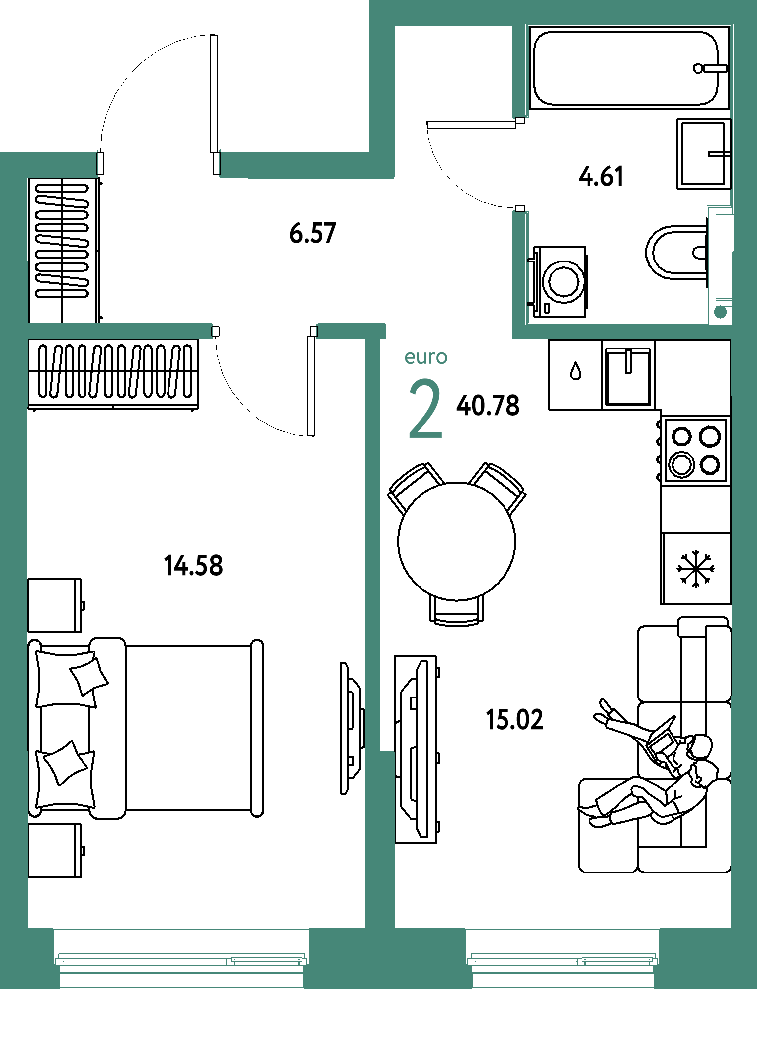 ЖК "Остров-сад"-2-комнатная 40.78 м²