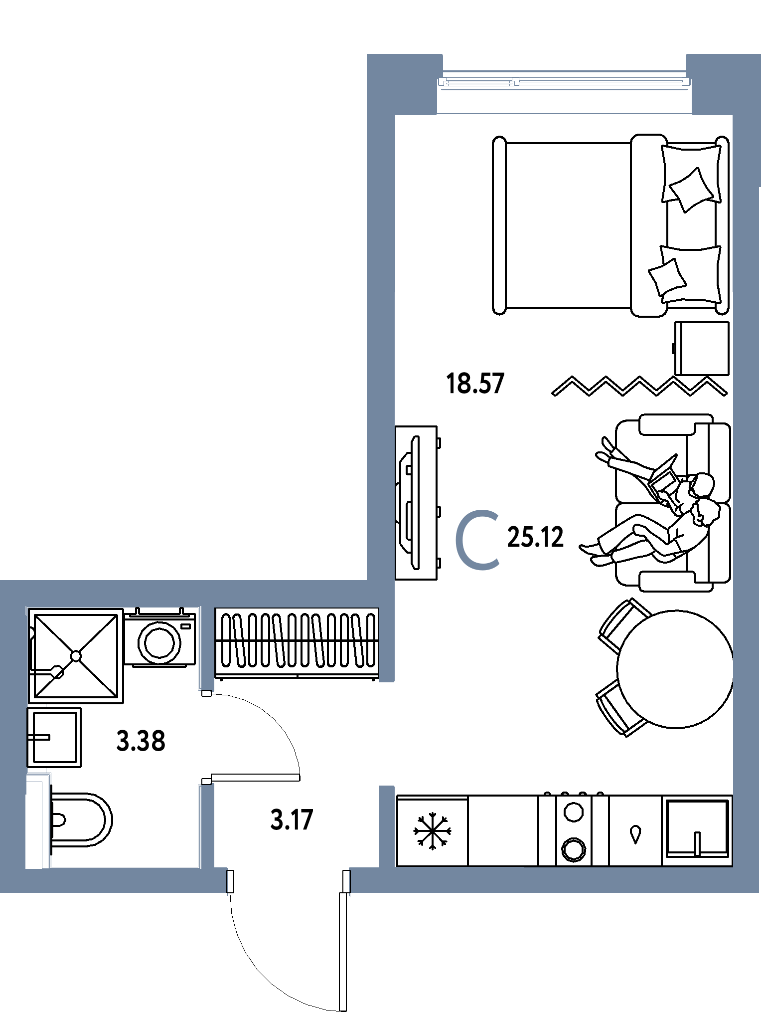 ЖК "Остров-сад"-Студия 25.12 м²