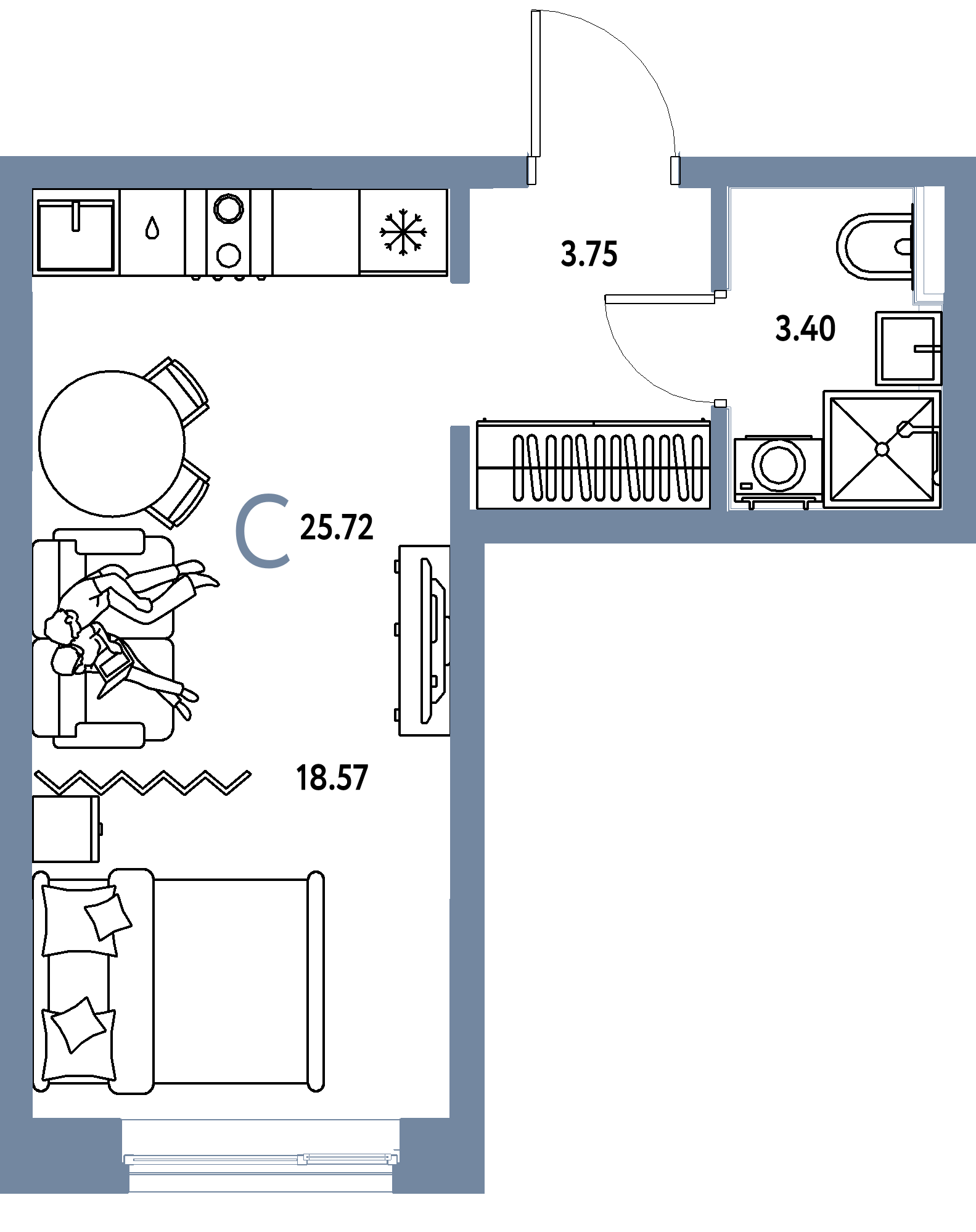 ЖК "Остров-сад"-Студия 25.72 м²