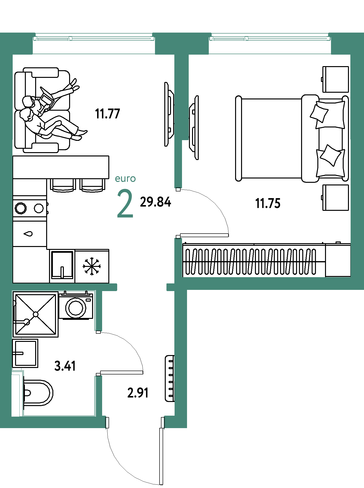 ЖК "Остров-сад"-2-комнатная 29.84 м²