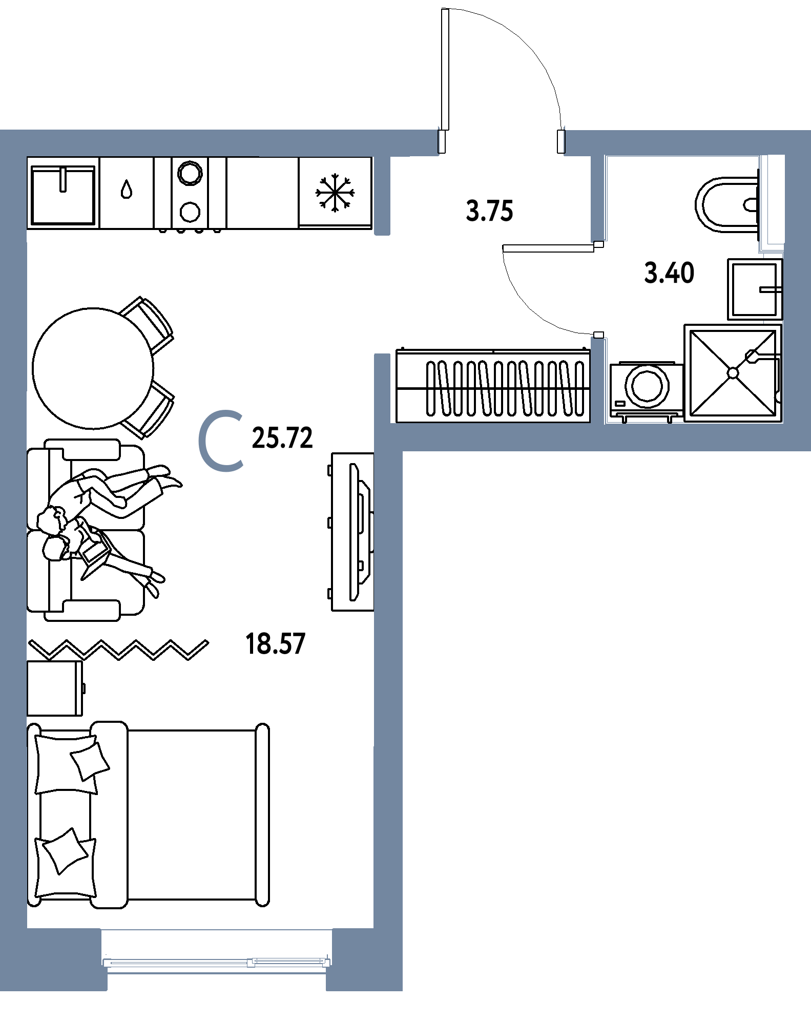 ЖК "Остров-сад"-Студия 25.72 м²