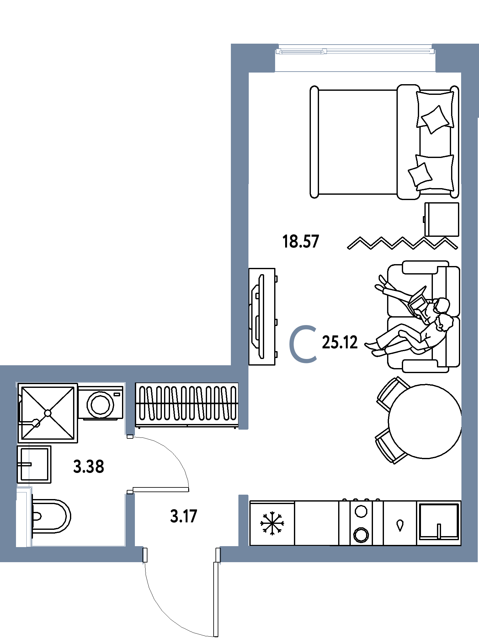 ЖК "Остров-сад"-Студия 25.12 м²