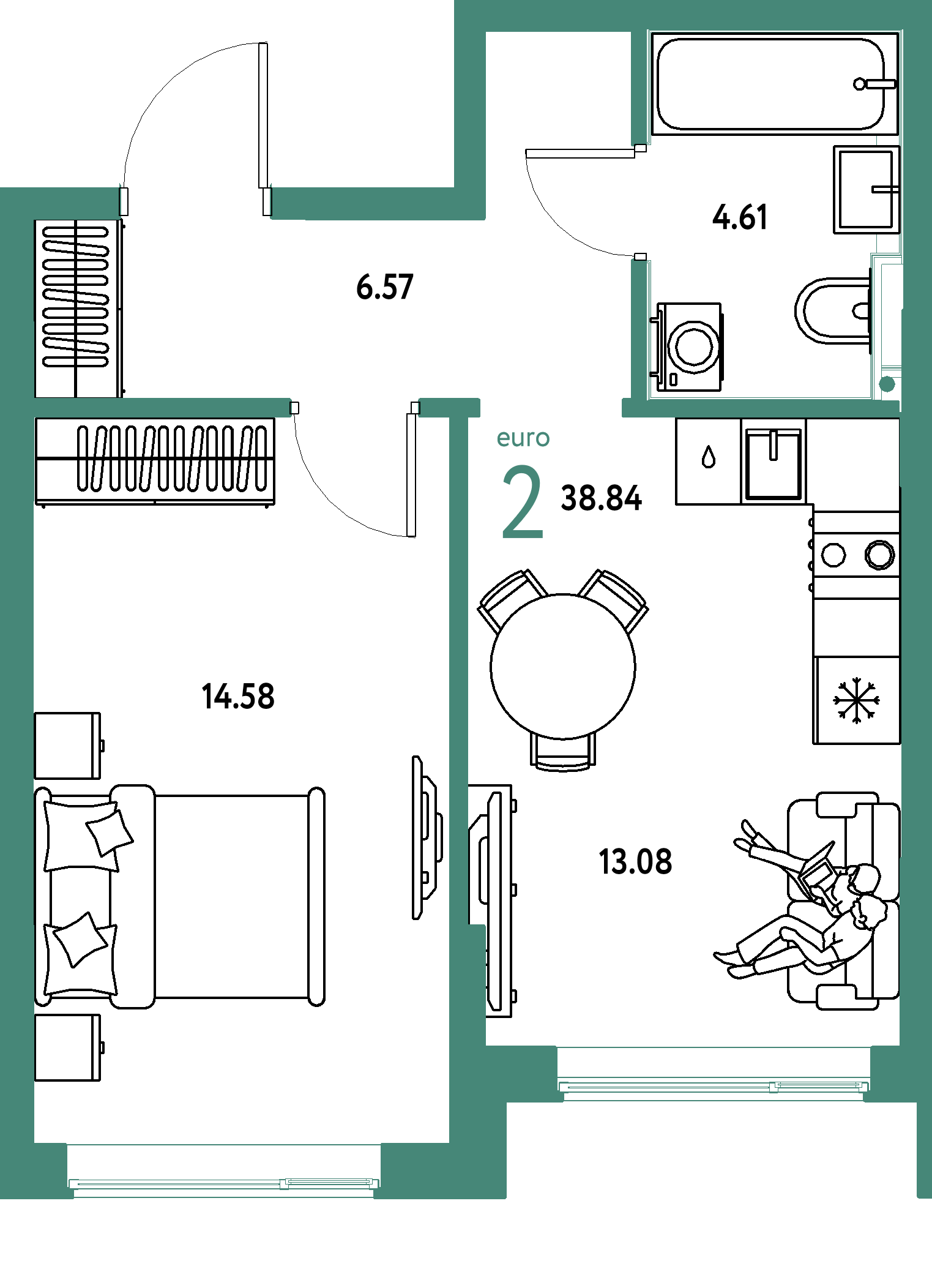 ЖК "Остров-сад"-2-комнатная 38.84 м²