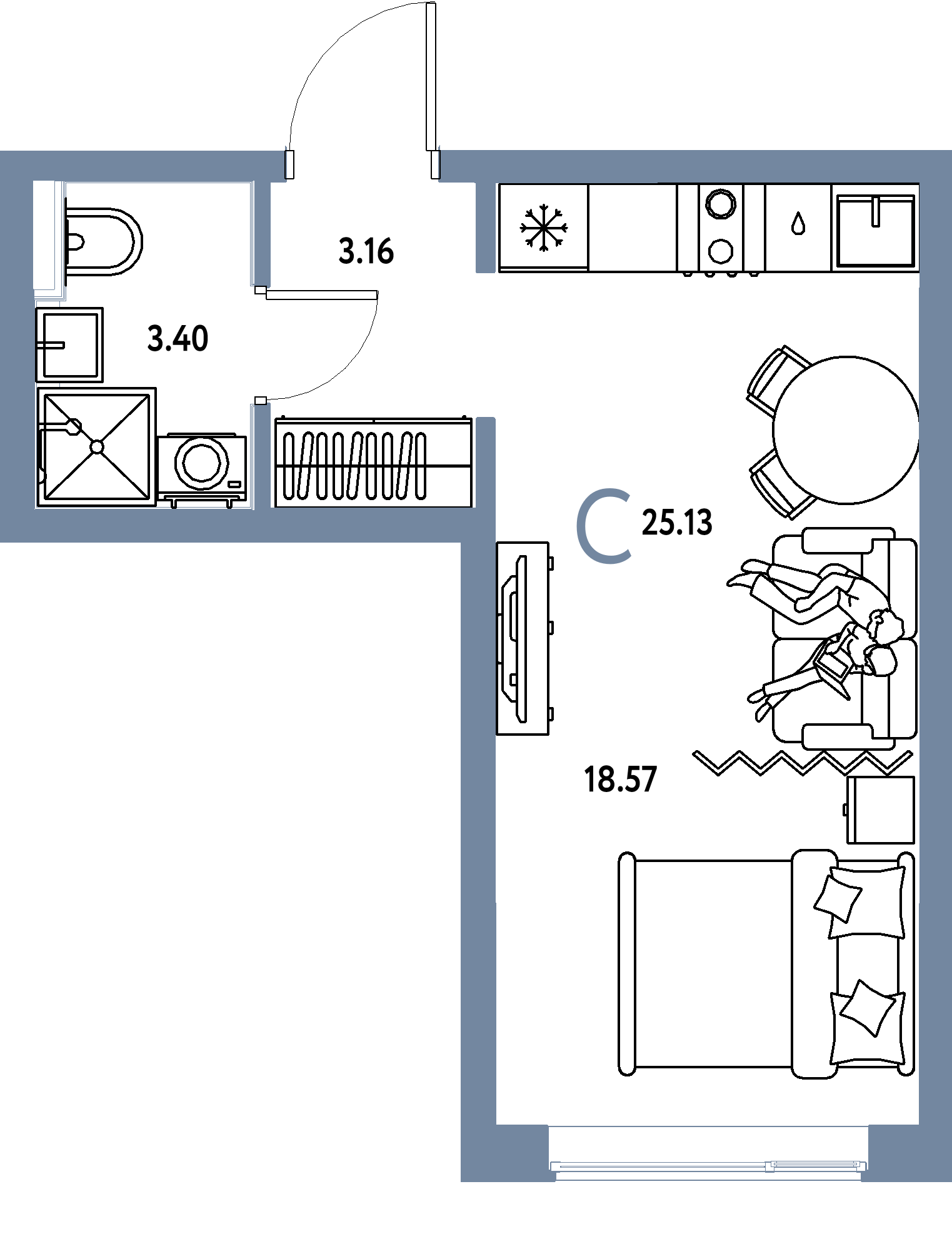 ЖК "Остров-сад"-Студия 25.13 м²