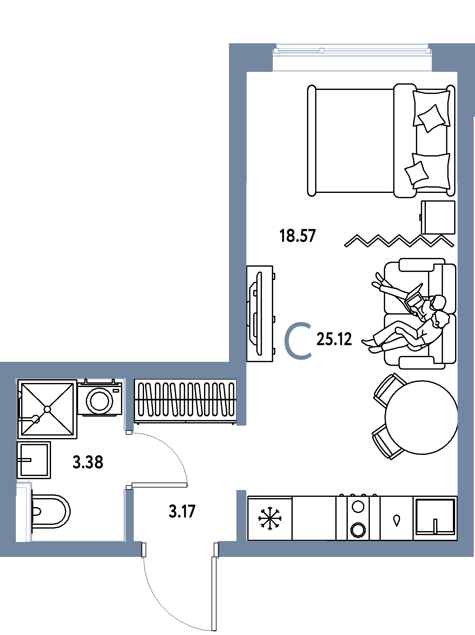 ЖК "Остров-сад"-Студия 25.12 м²