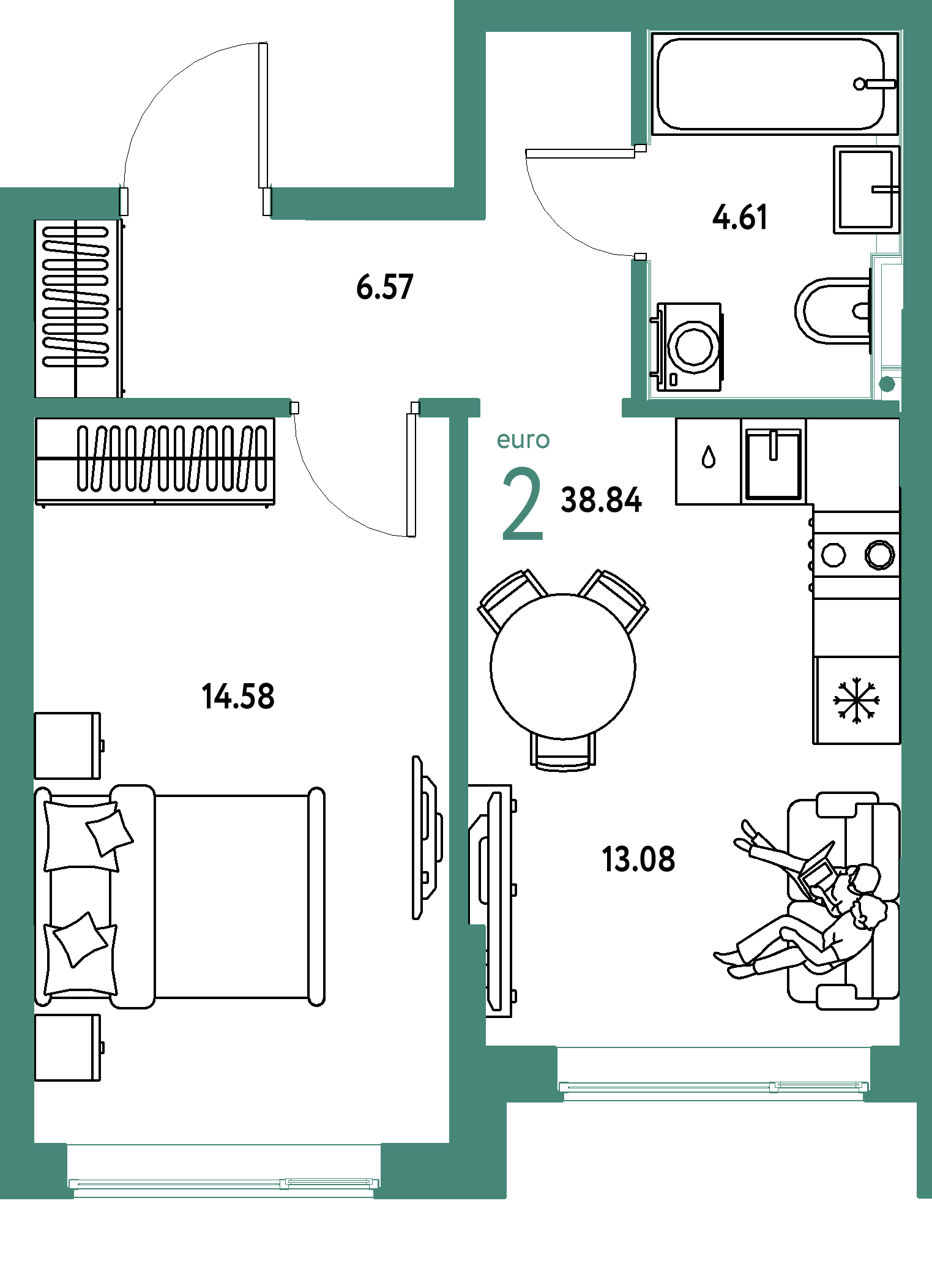 ЖК "Остров-сад"-2-комнатная 38.84 м²