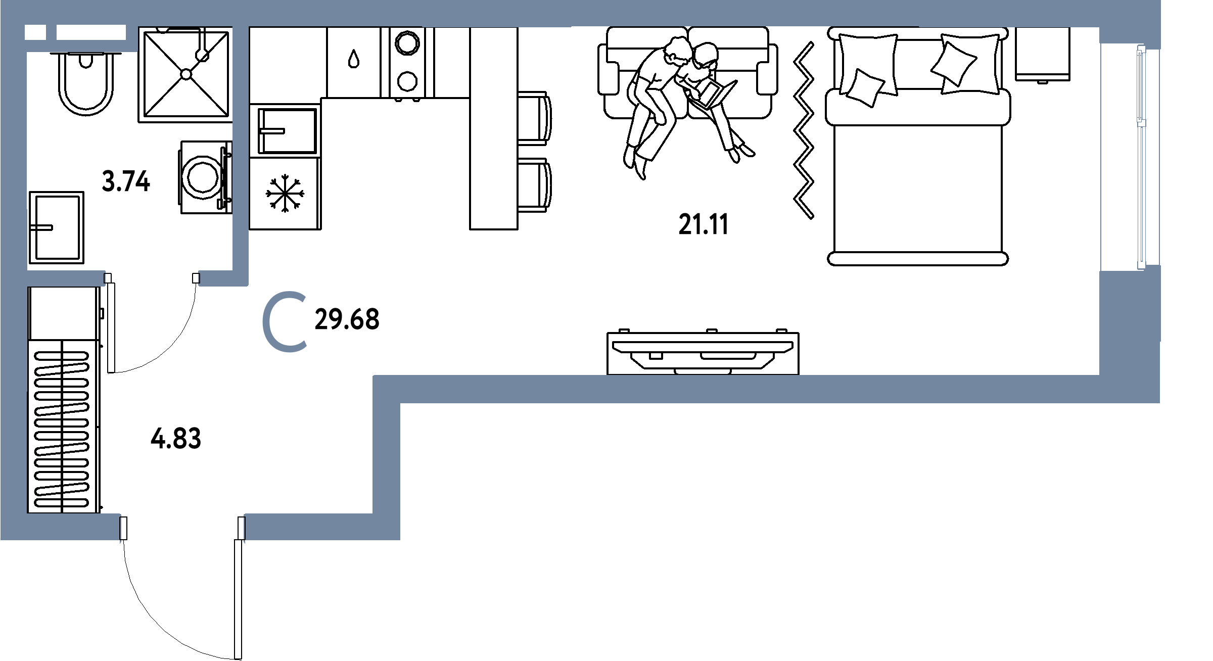 ЖК "Остров-сад"-Студия 29.68 м²