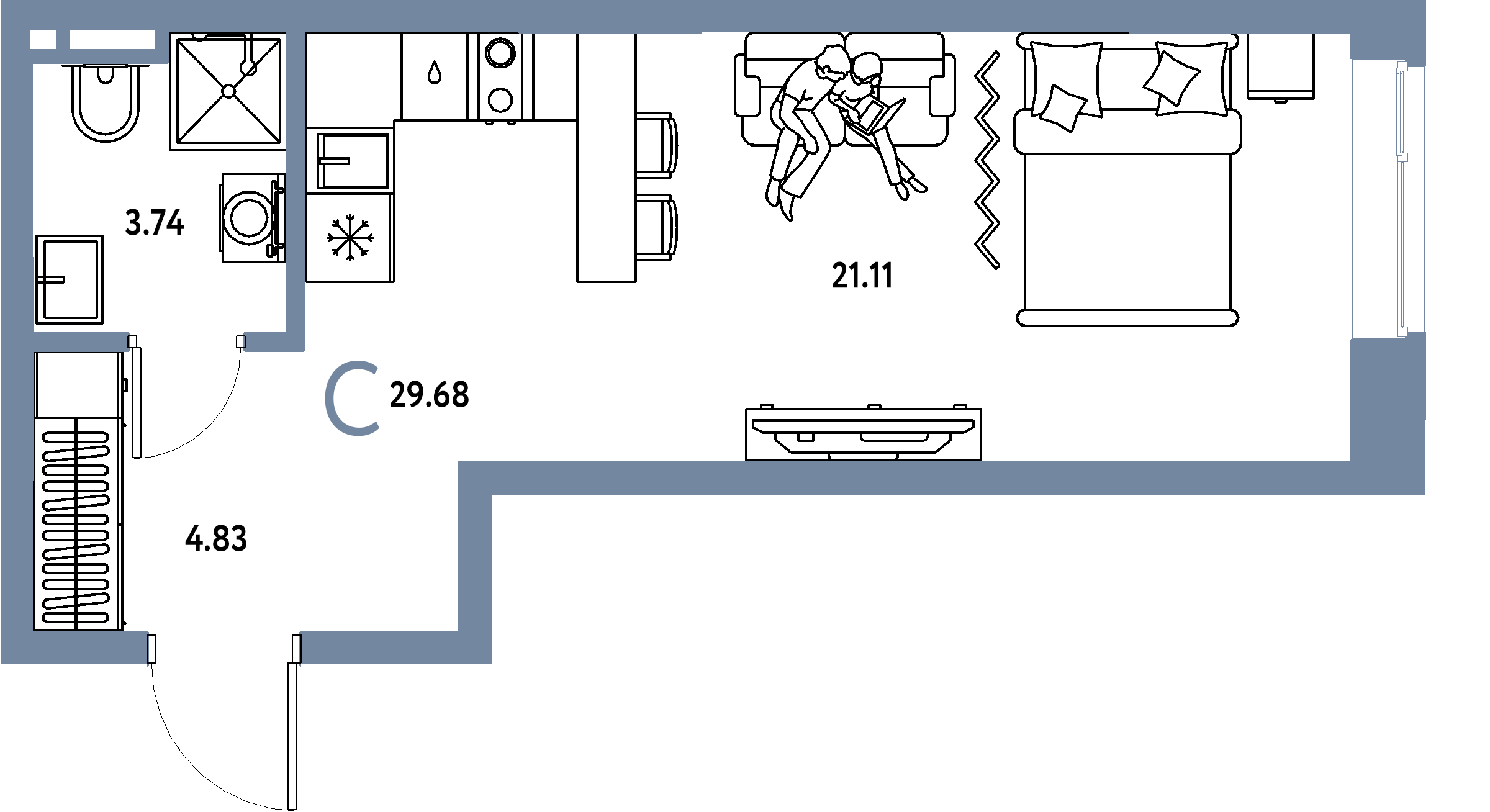ЖК "Остров-сад"-Студия 29.68 м²