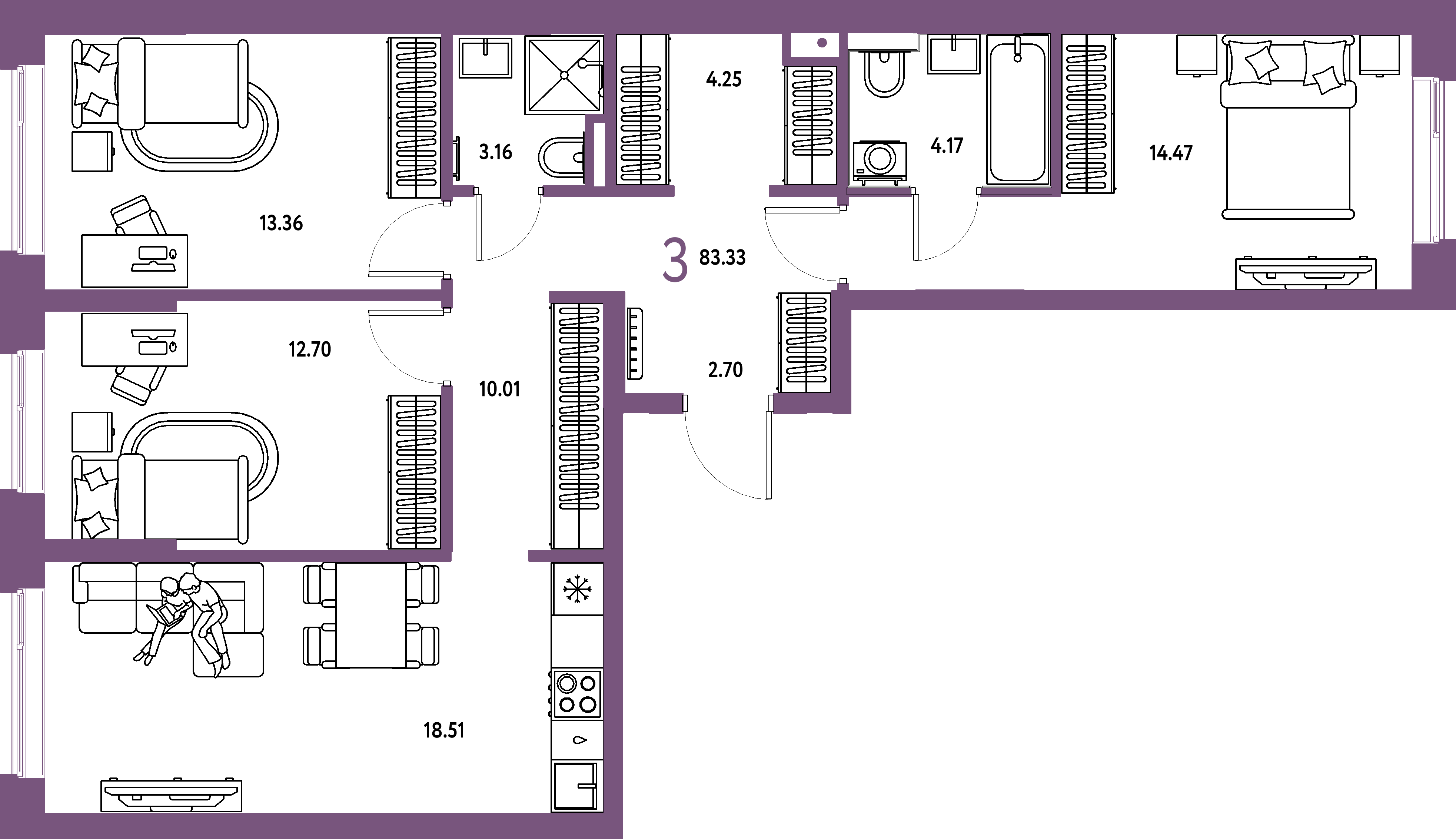 ЖК "Остров-сад"-3-комнатная 83.33 м²