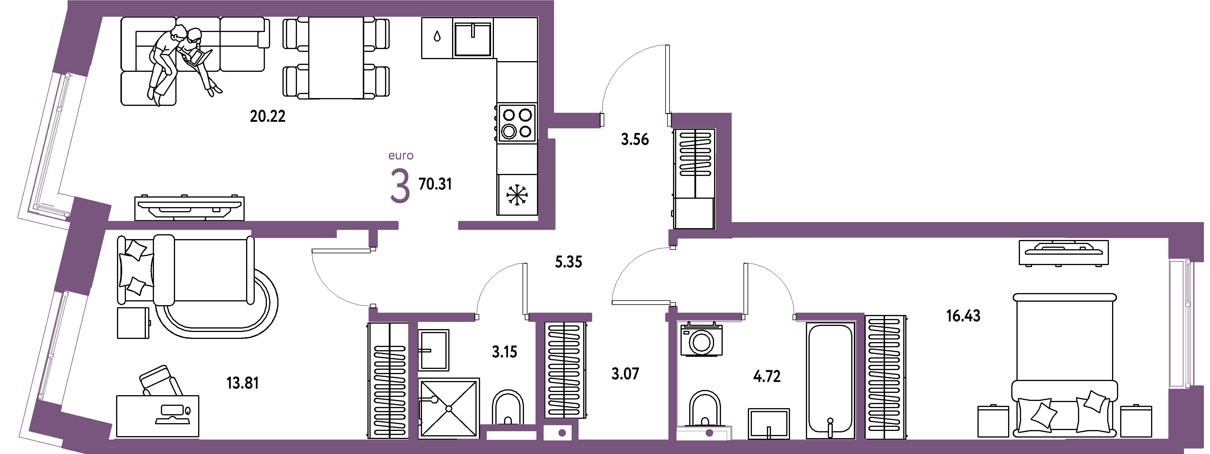 ЖК "Остров-сад"-3-комнатная 70.31 м²