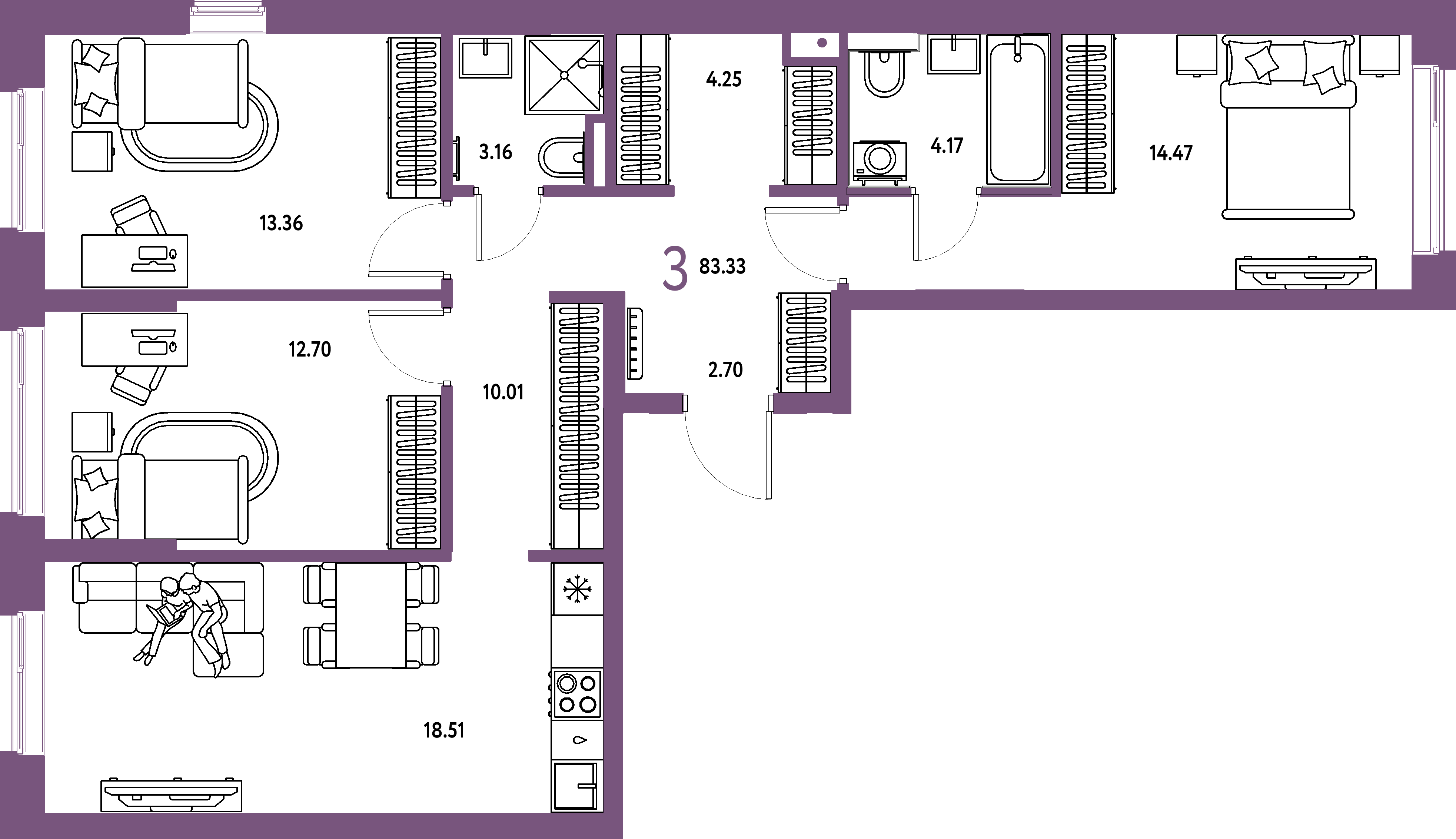 ЖК "Остров-сад"-3-комнатная 83.33 м²