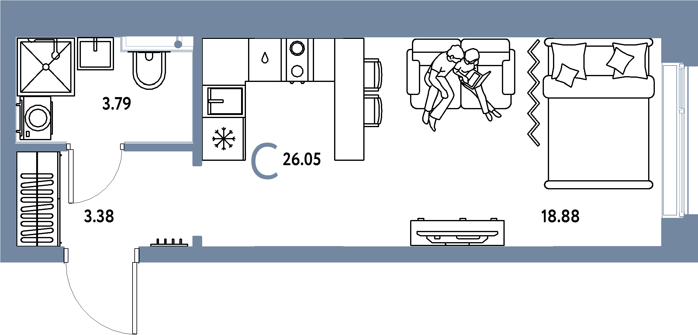 ЖК "Остров-сад"-Студия 26.05 м²