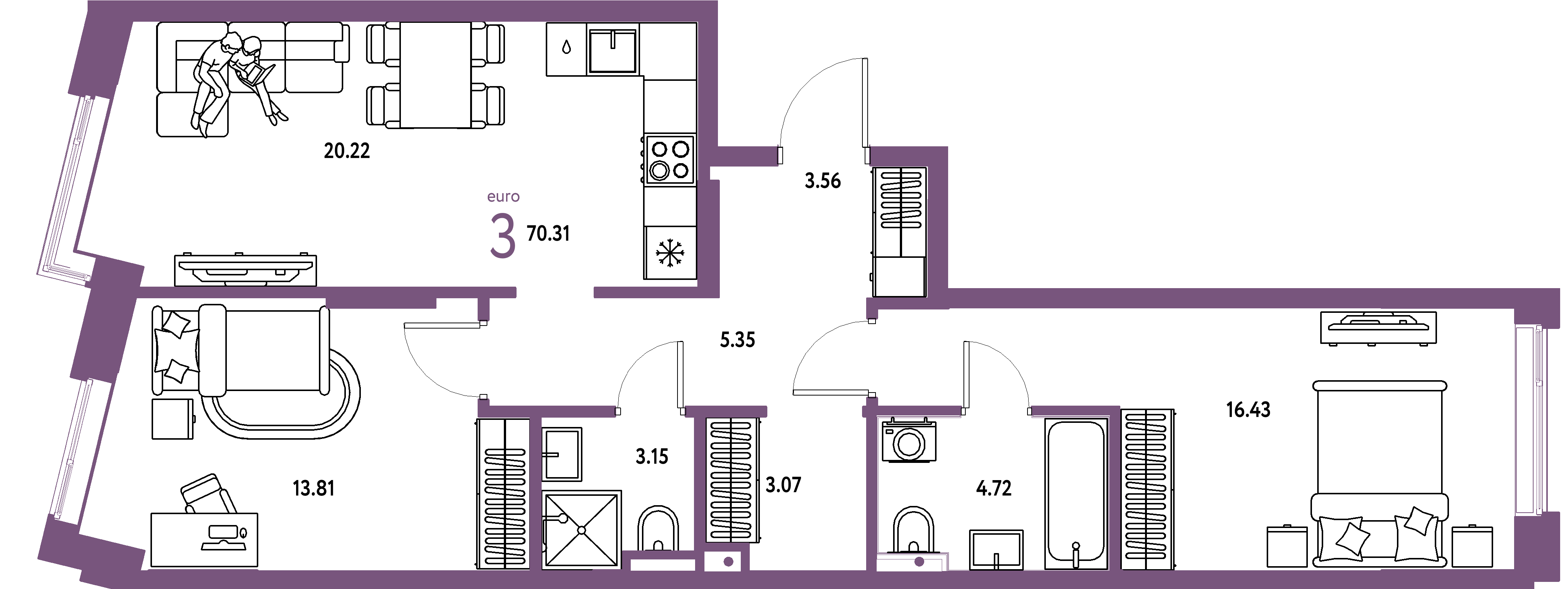 ЖК "Остров-сад"-3-комнатная 70.31 м²