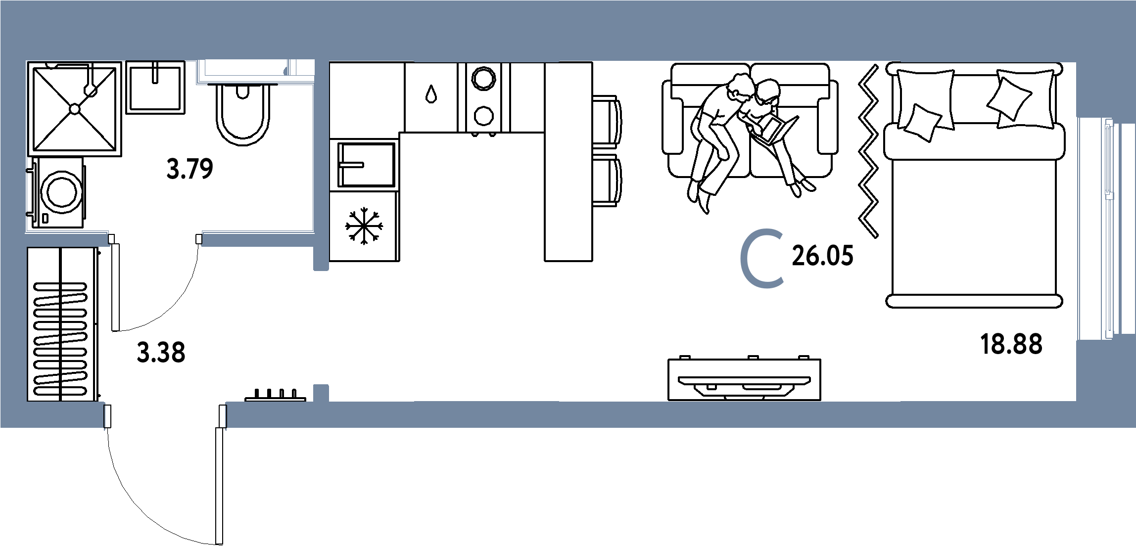 ЖК "Остров-сад"-Студия 26.05 м²