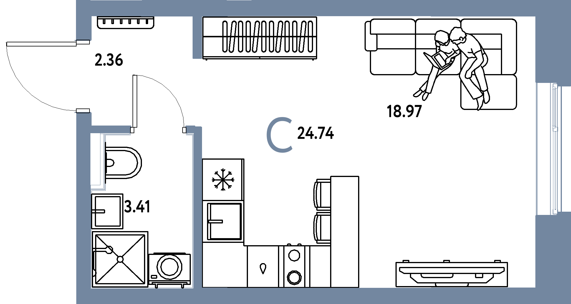 ЖК "Остров-сад"-Студия 24.74 м²