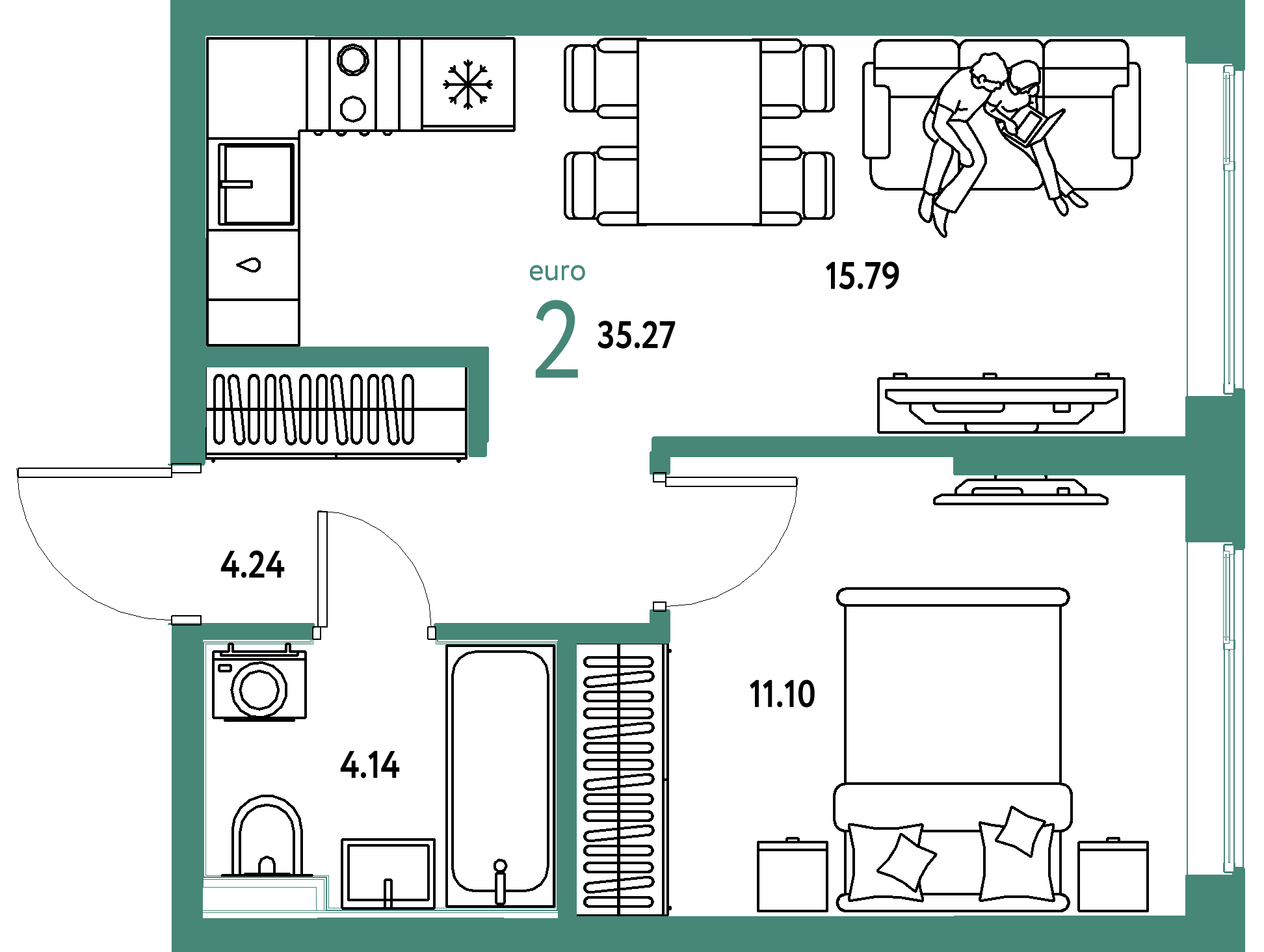 ЖК "Остров-сад"-2-комнатная 35.27 м²