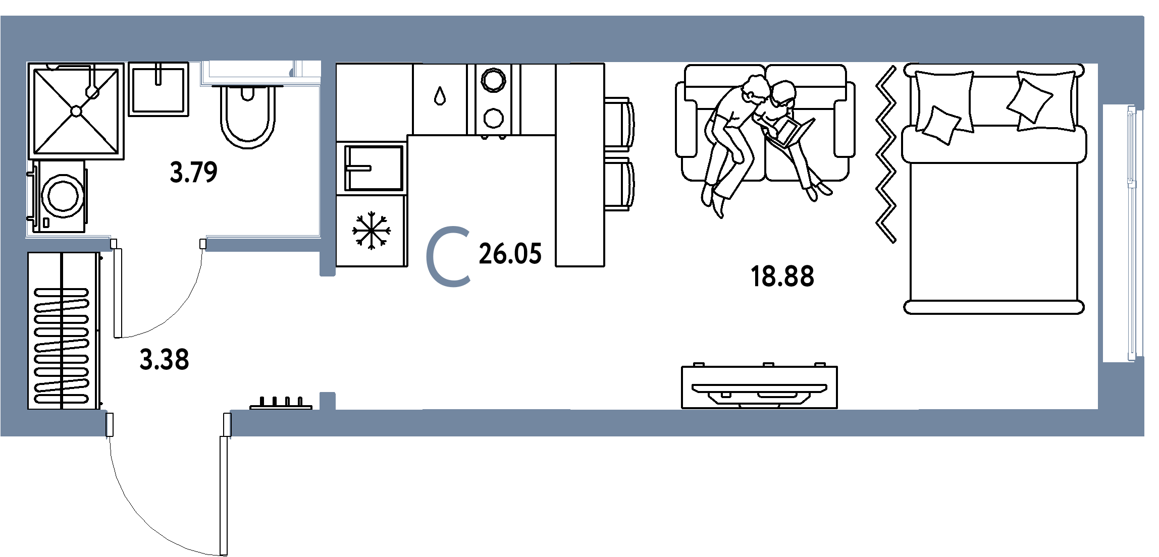 ЖК "Остров-сад"-Студия 26.05 м²