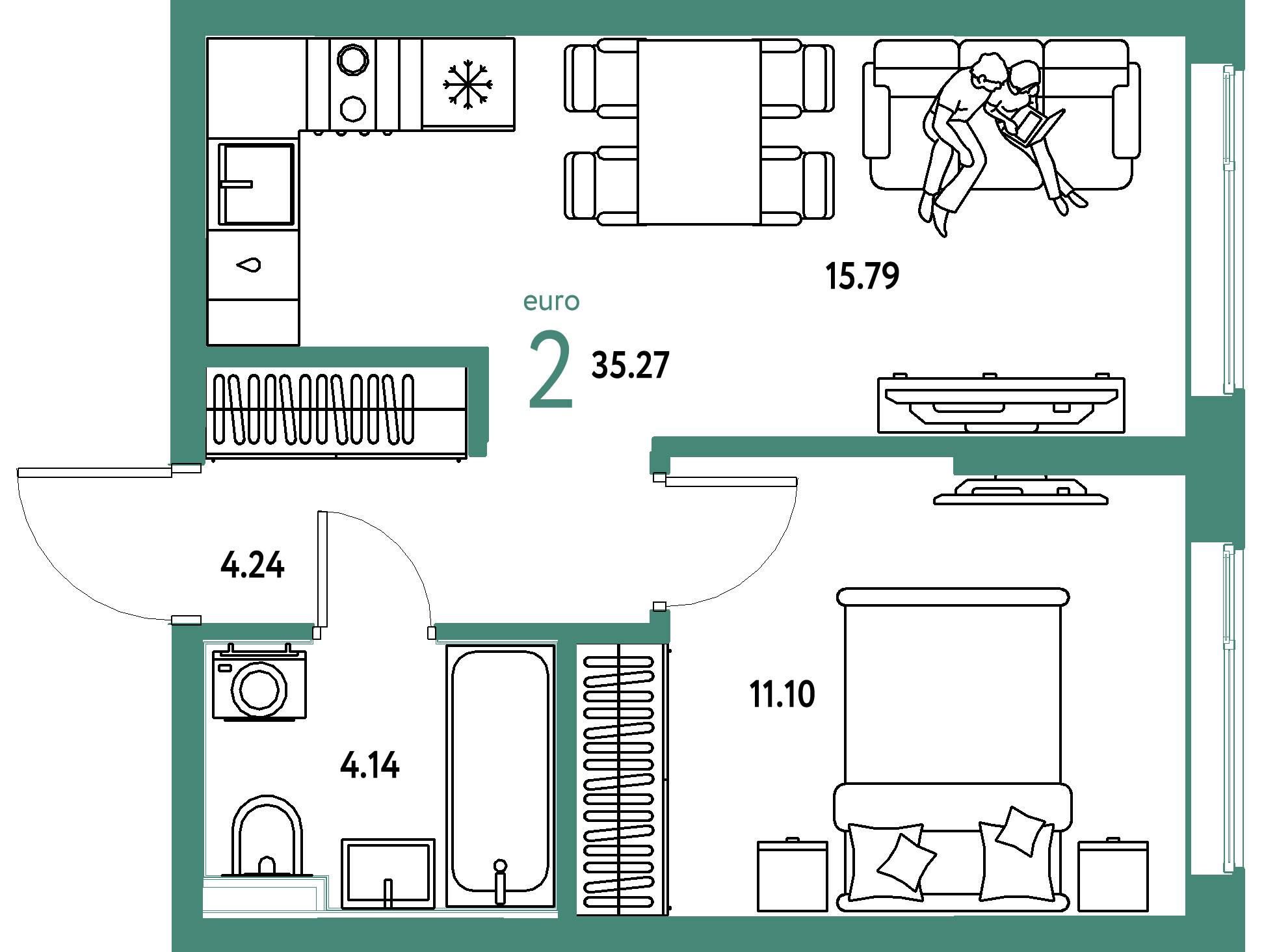ЖК "Остров-сад"-2-комнатная 35.27 м²