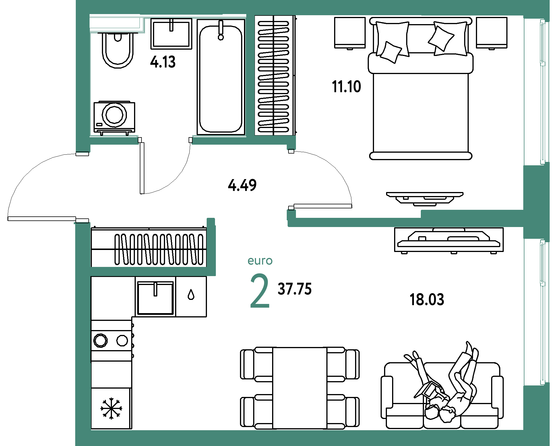ЖК "Остров-сад"-2-комнатная 37.75 м²