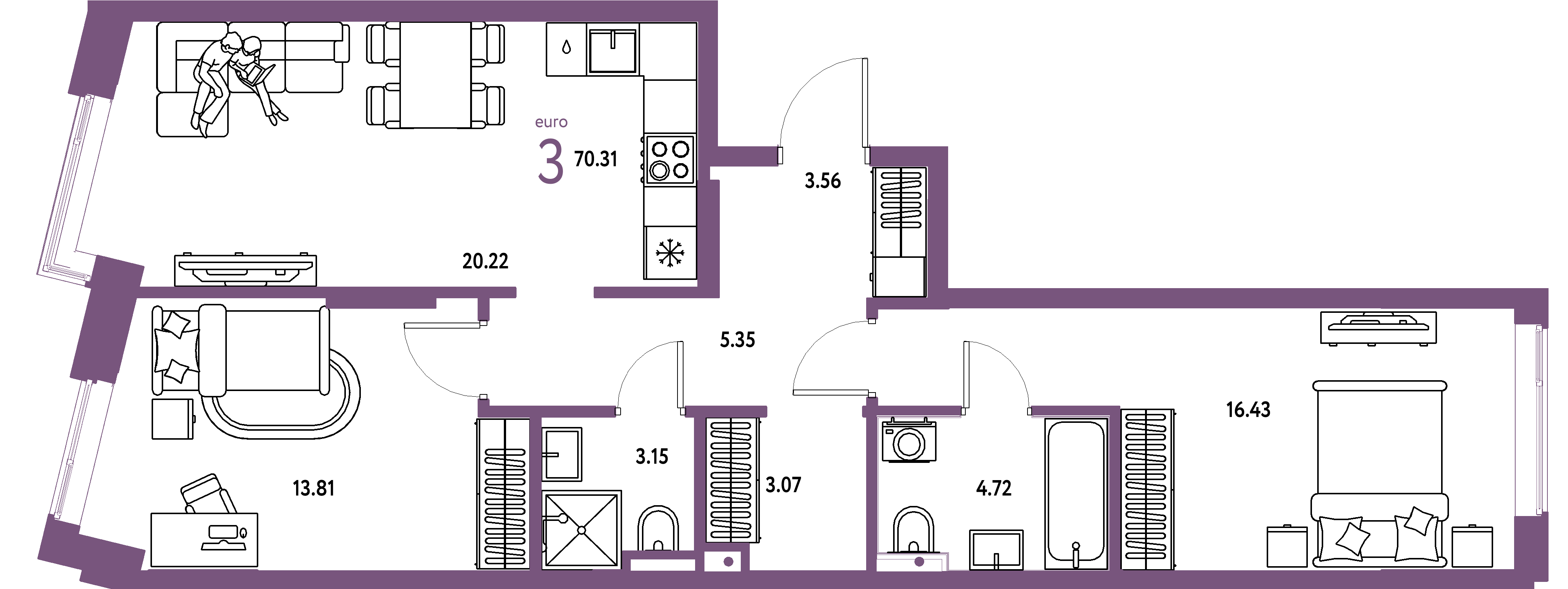 ЖК "Остров-сад"-3-комнатная 70.31 м²