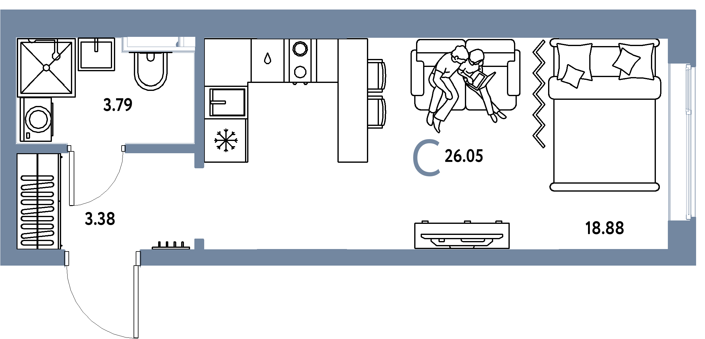 ЖК "Остров-сад"-Студия 26.05 м²