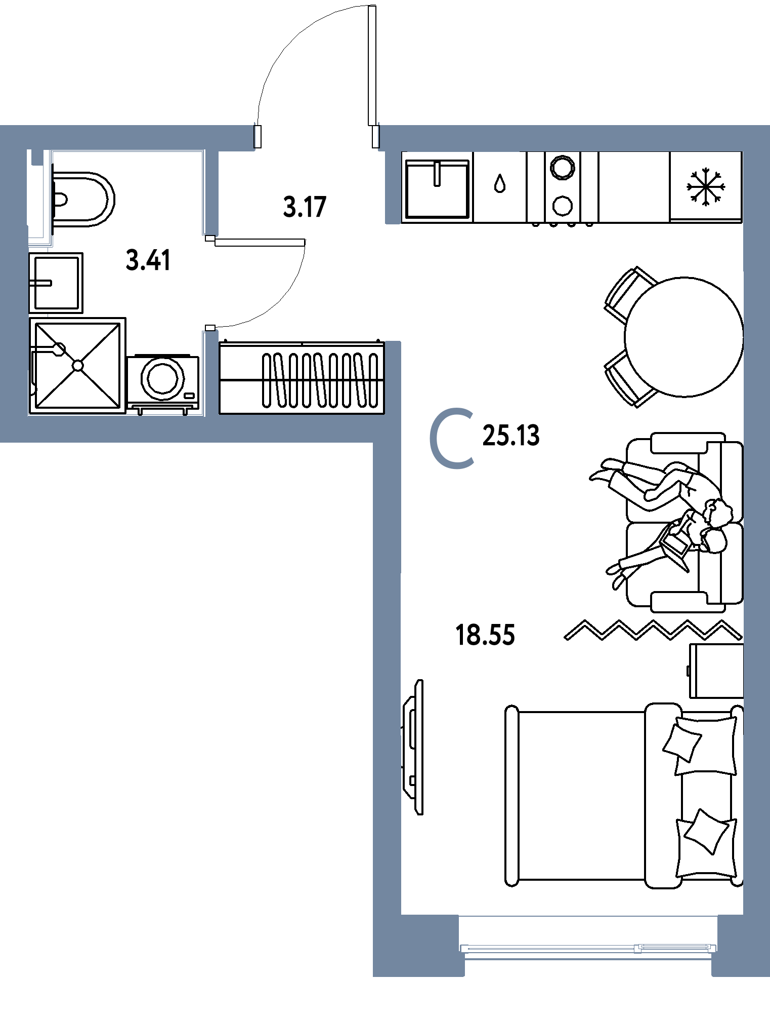ЖК "Остров-сад"-Студия 25.13 м²