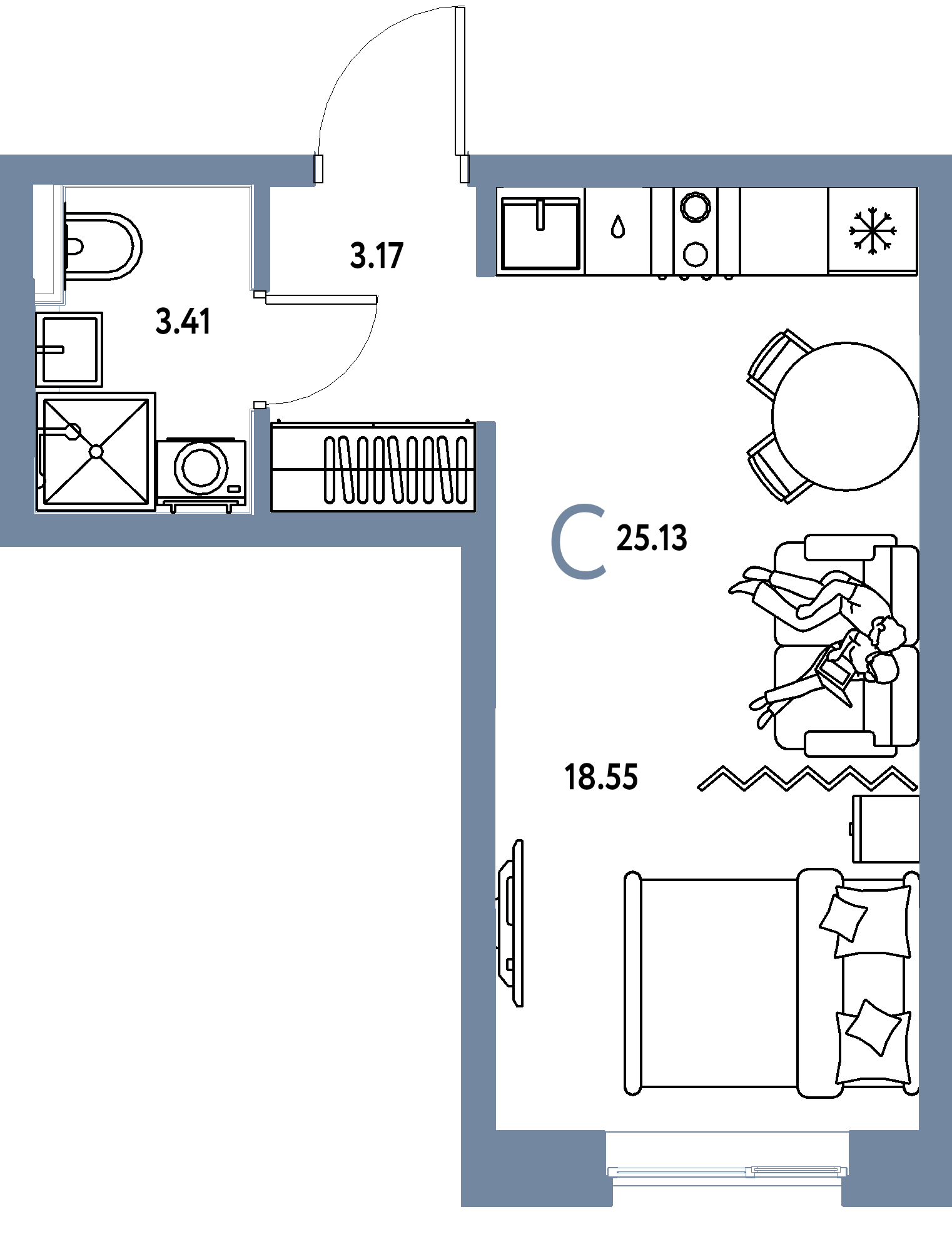 ЖК "Остров-сад"-Студия 25.13 м²