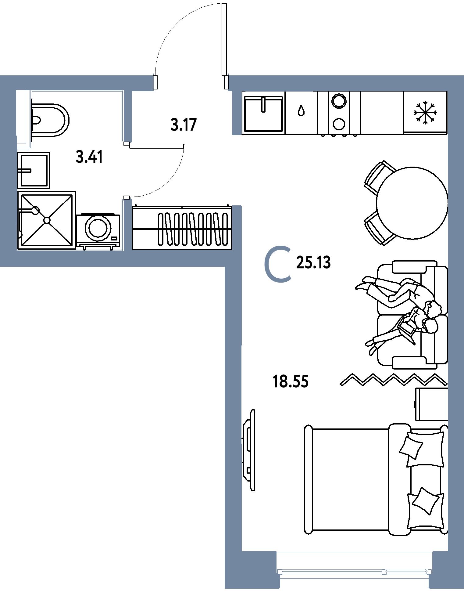 ЖК "Остров-сад"-Студия 25.13 м²