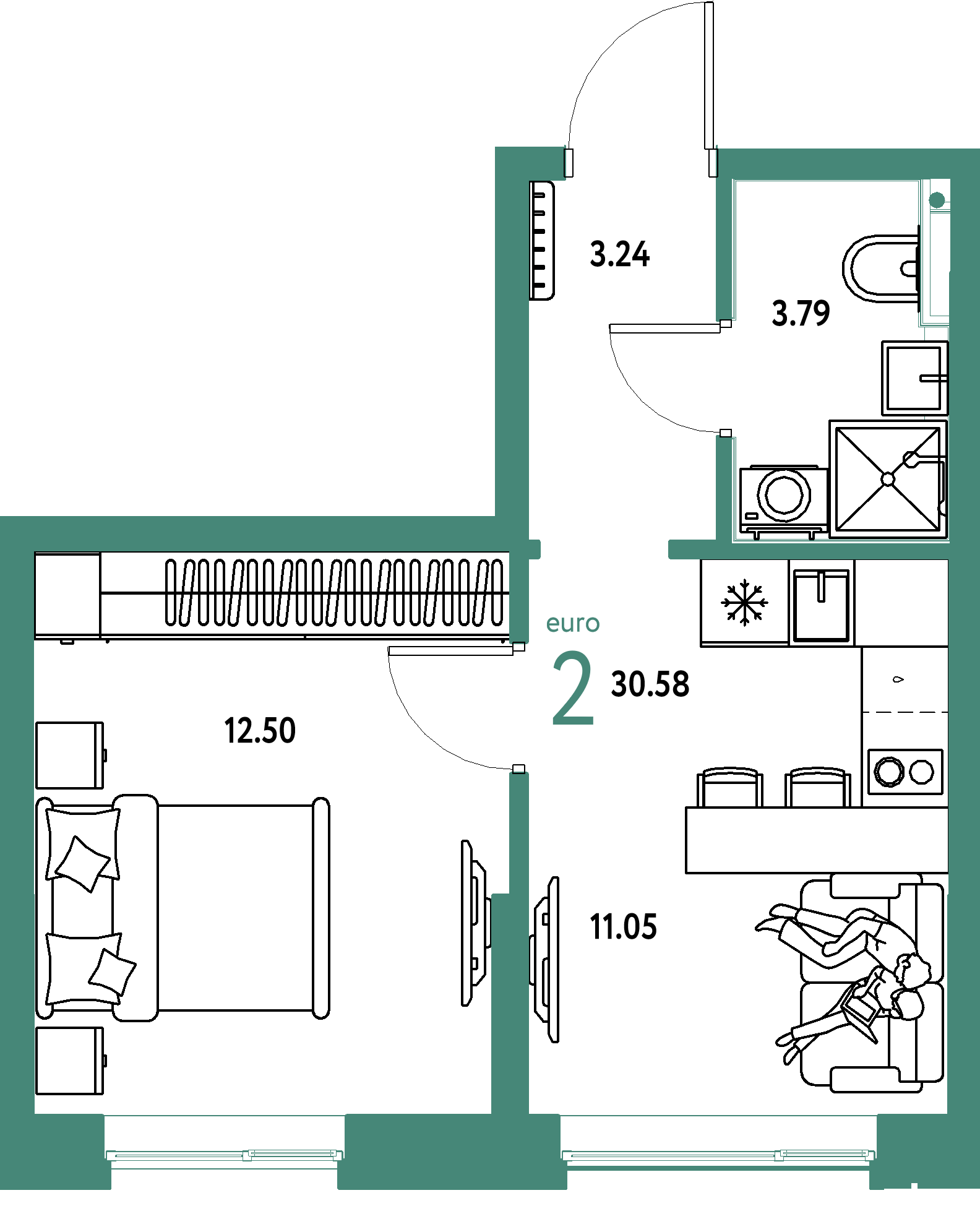 Планировка: Формат уточняется 30.6 м² в ЖК Остров-сад, ДОК