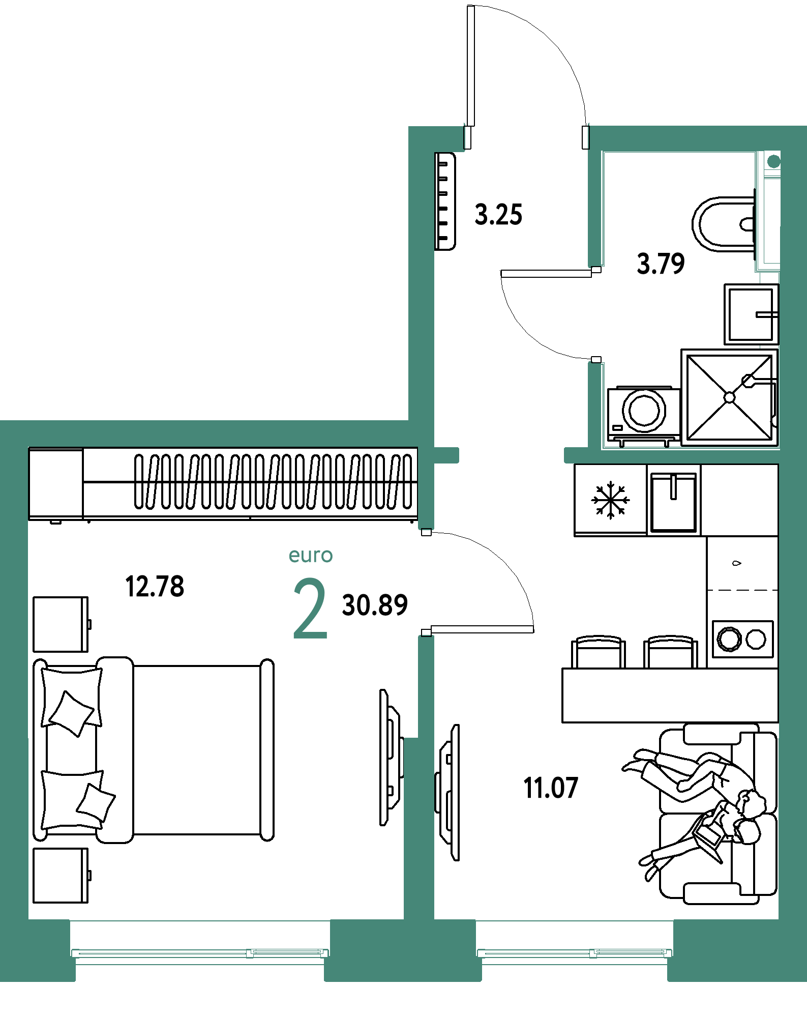 ЖК "Остров-сад"-2-комнатная 30.89 м²
