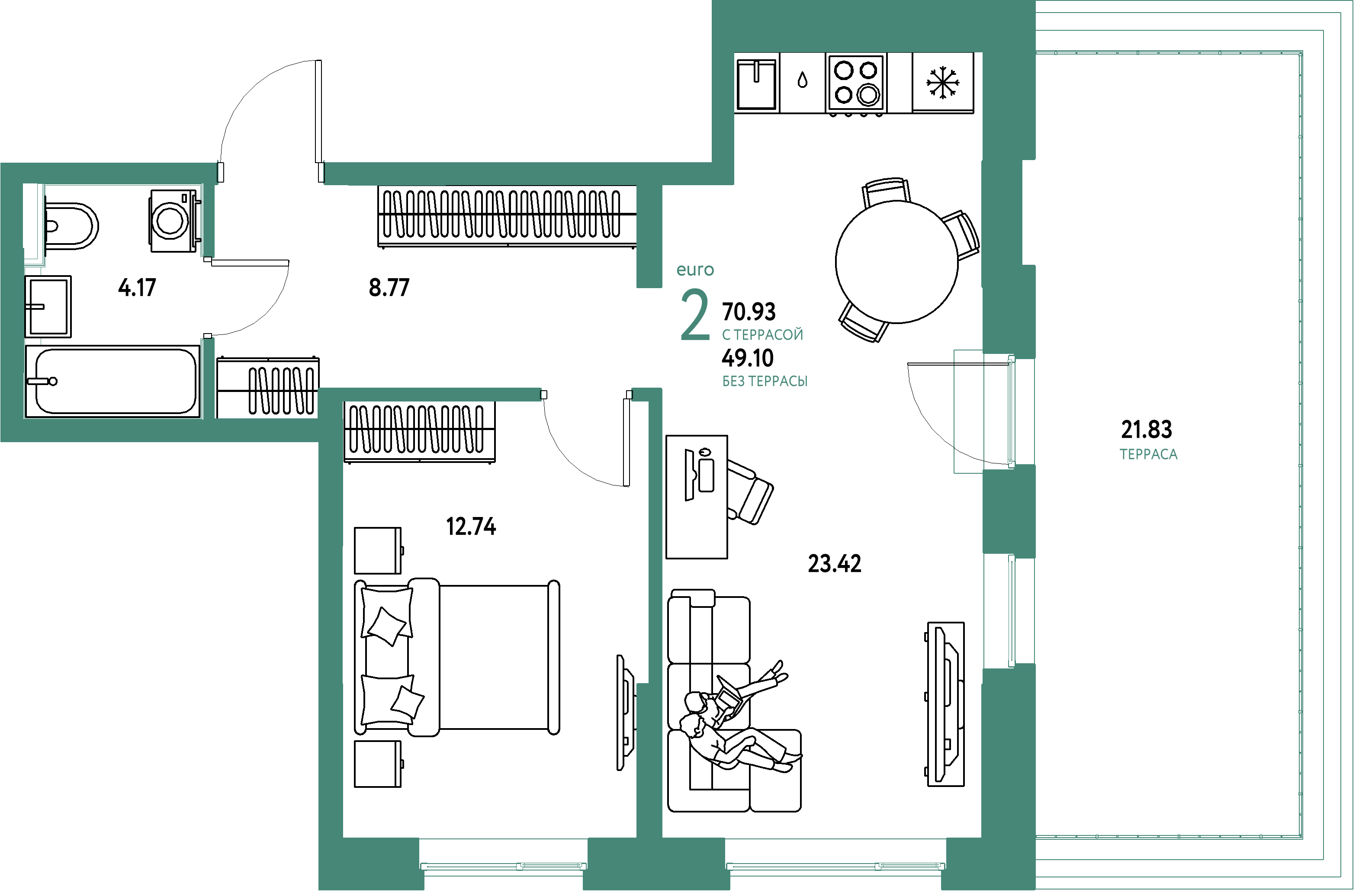 Планировка: Формат уточняется 70.9 м² в ЖК Остров-сад, ДОК