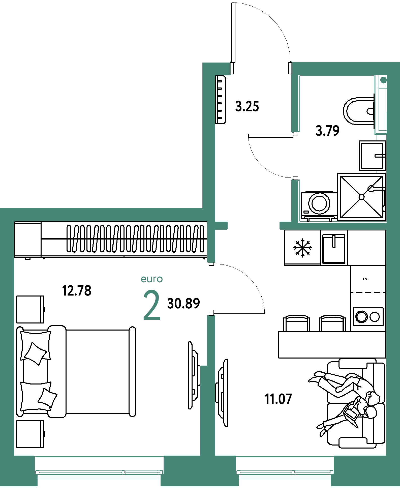 ЖК "Остров-сад"-2-комнатная 30.89 м²