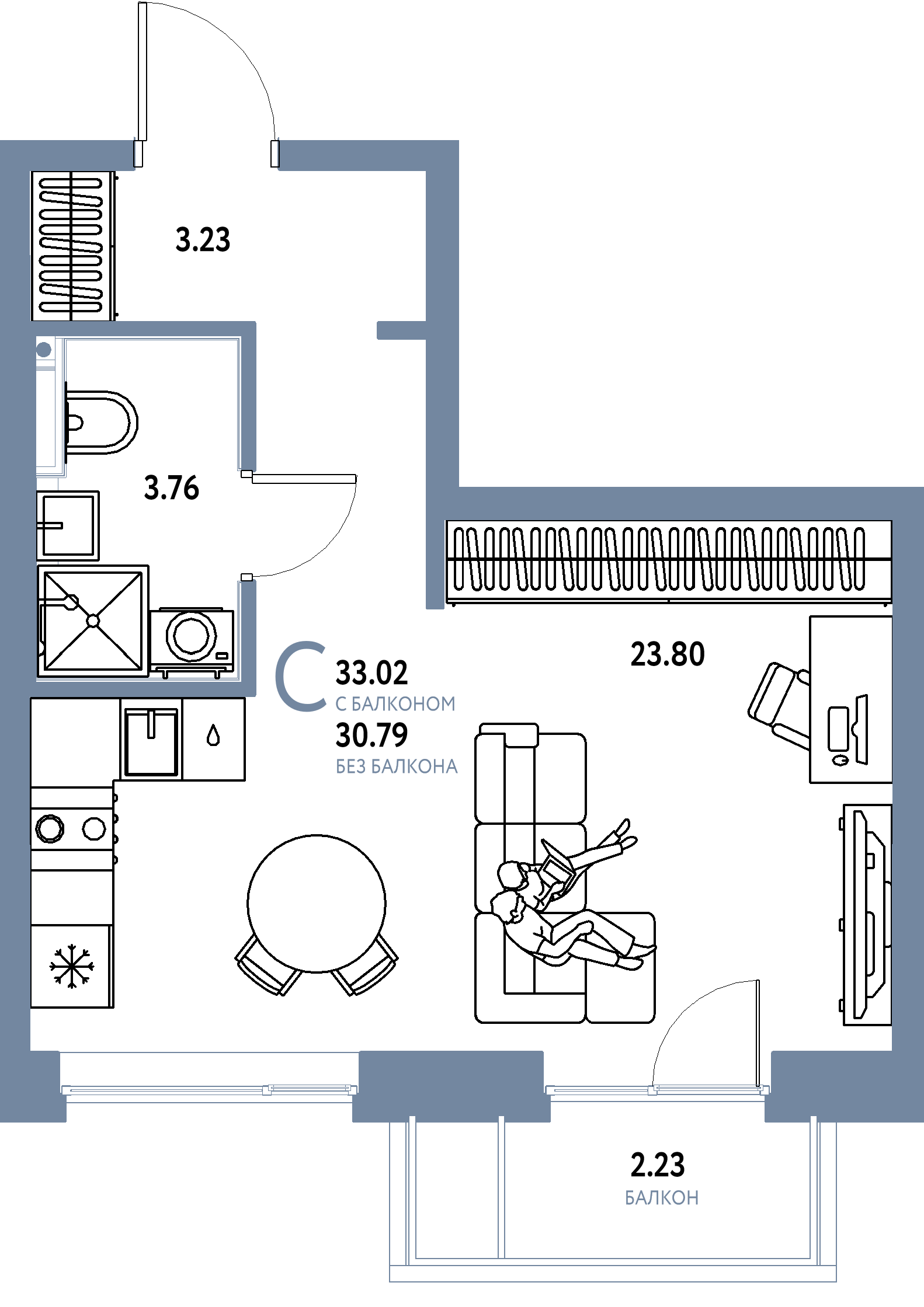 ЖК "Остров-сад"-Студия 33.02 м²