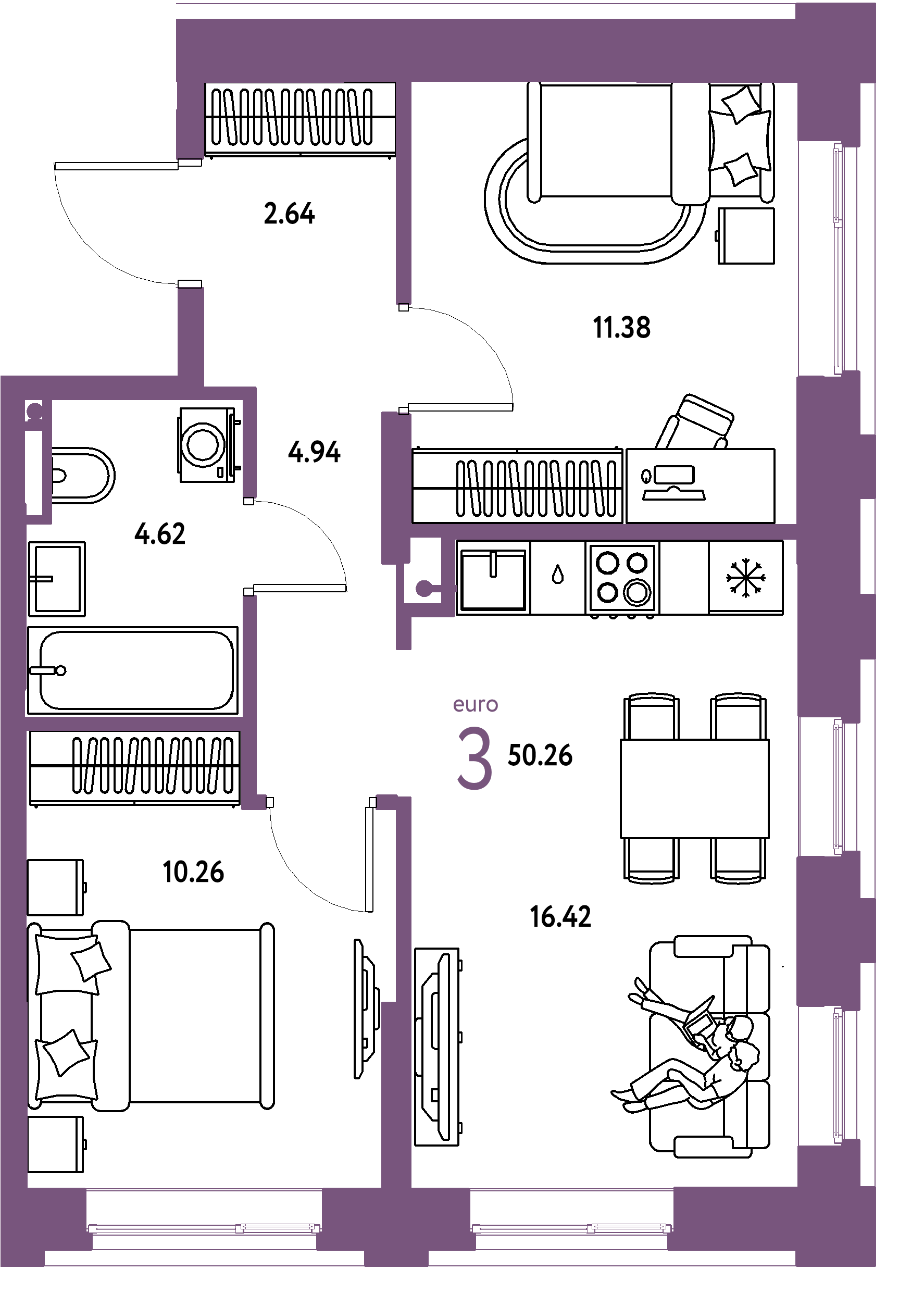 ЖК "Остров-сад"-3-комнатная 50.27 м²